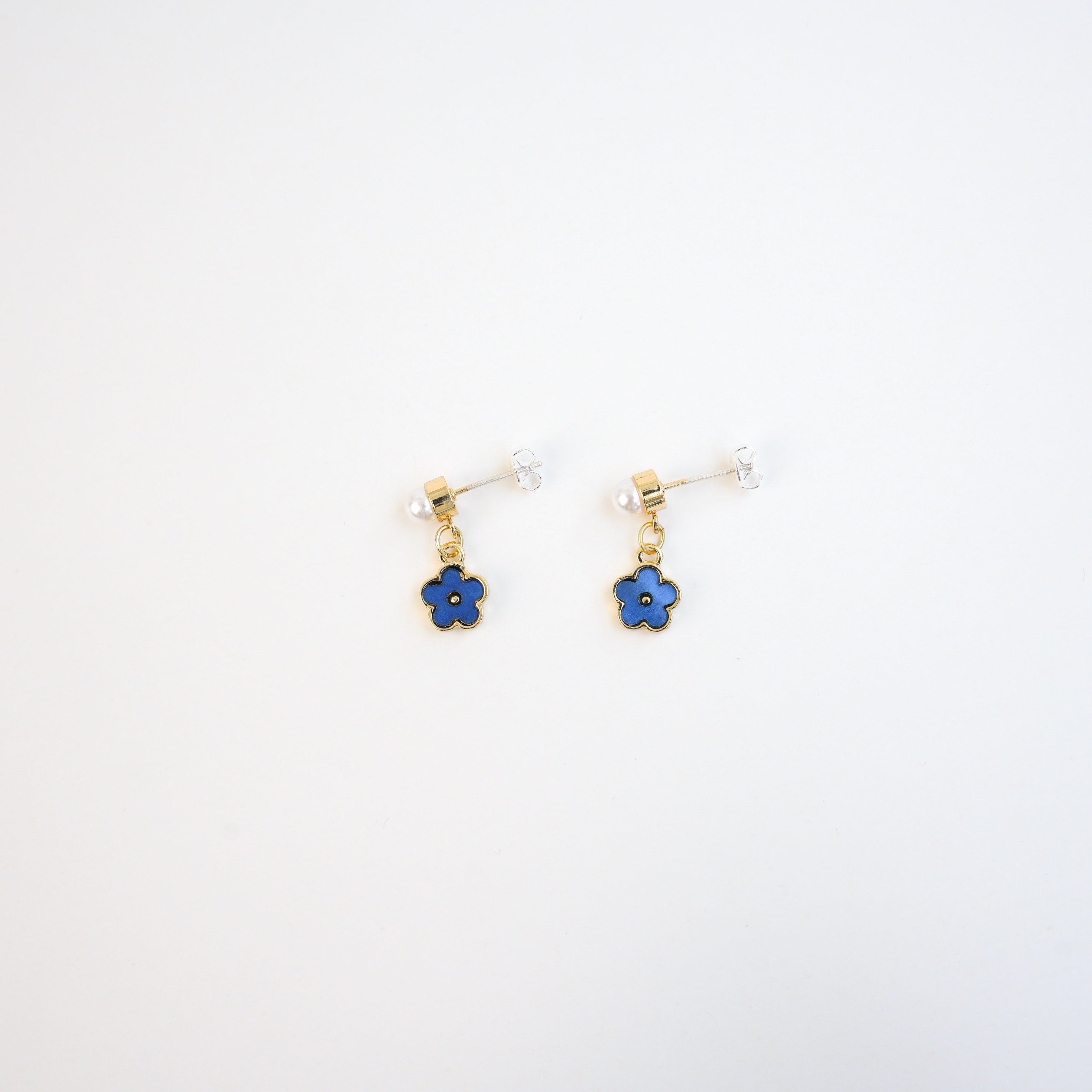 Blue Flower Pearl Drop Earrings - Mini Story Co