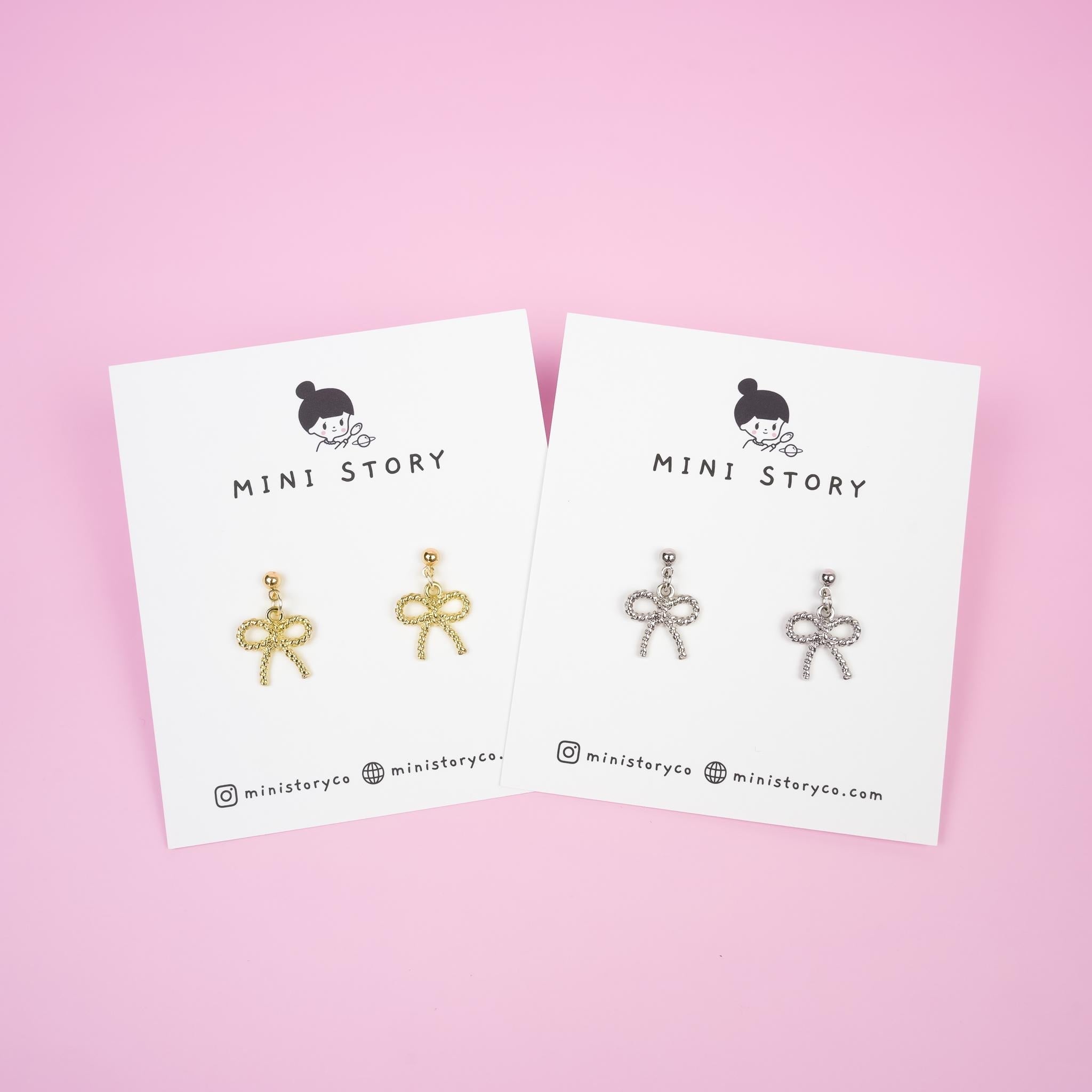Gold Bow Dangle Earrings - Mini Story Co