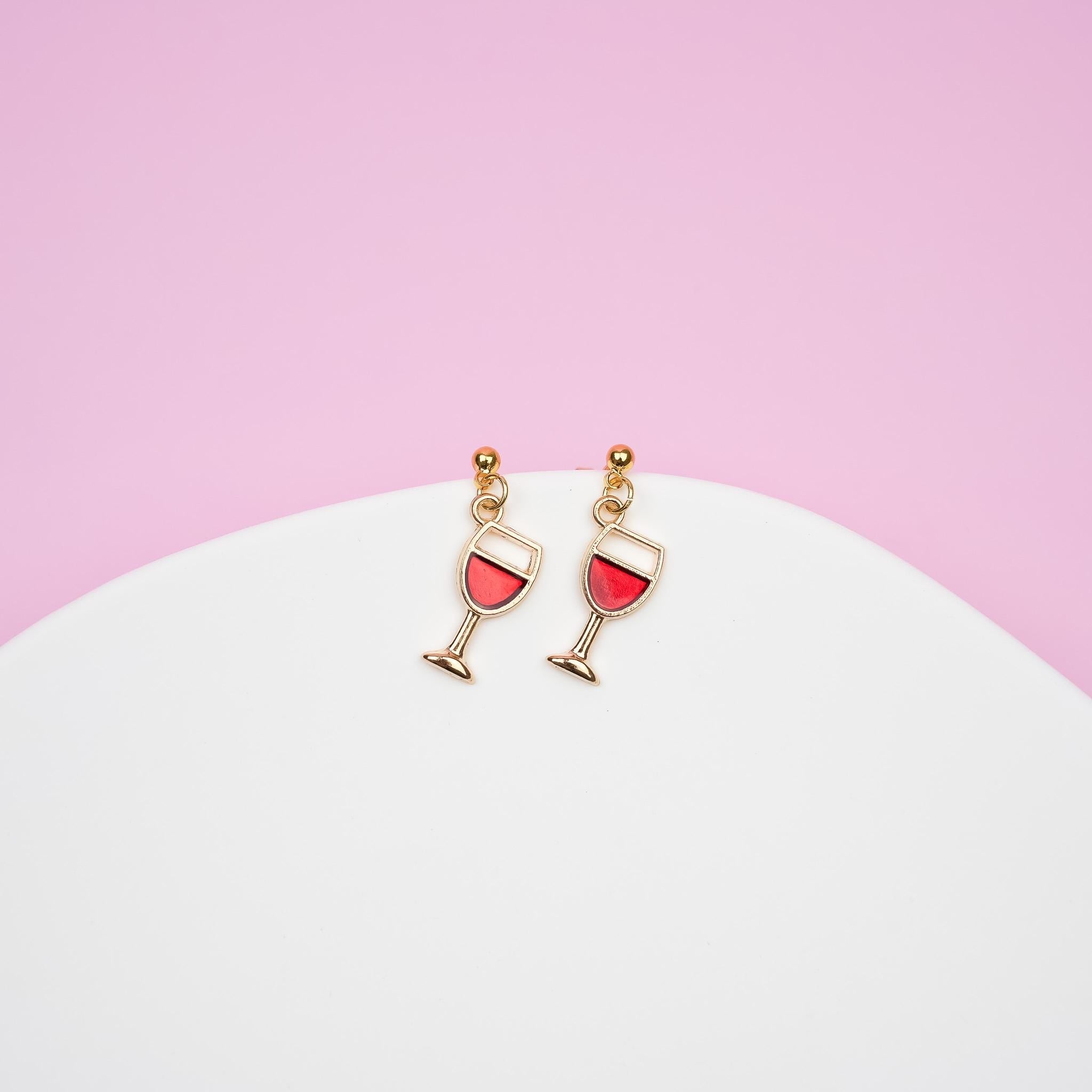 Gold Red Wine Dangle Earrings - Mini Story Co