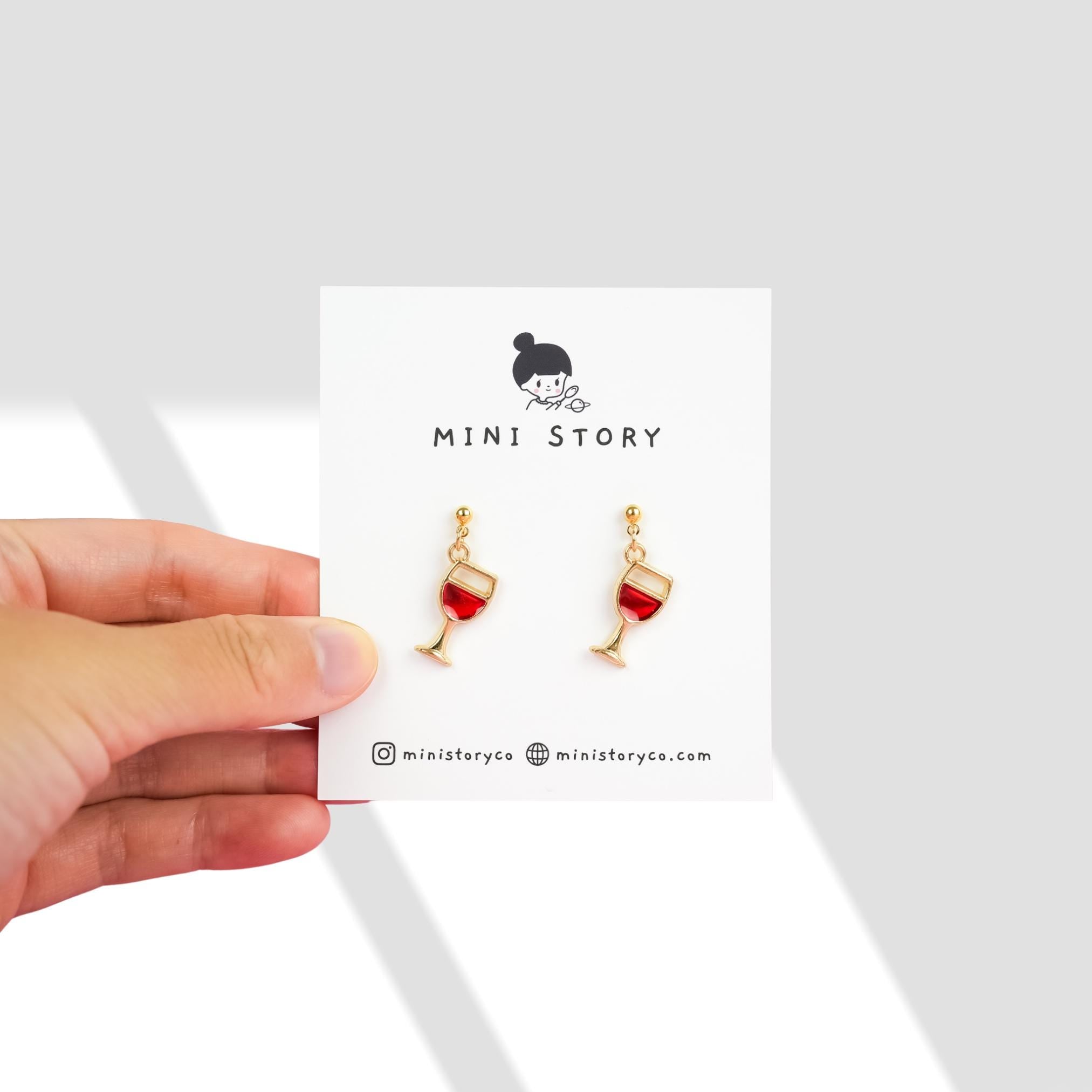Gold Red Wine Dangle Earrings - Mini Story Co
