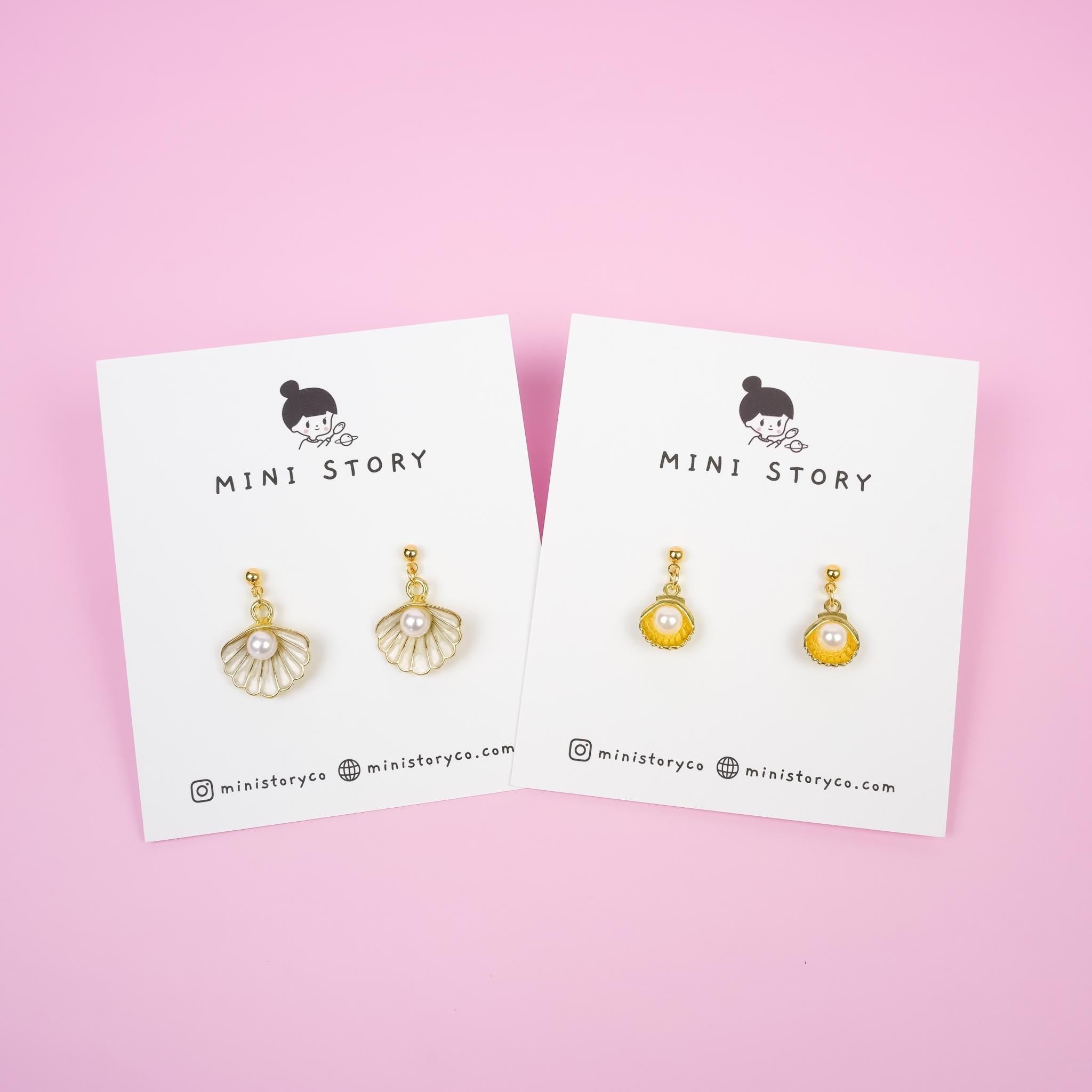 Gold Seashell & Pearl Dangle Earrings - Mini Story Co