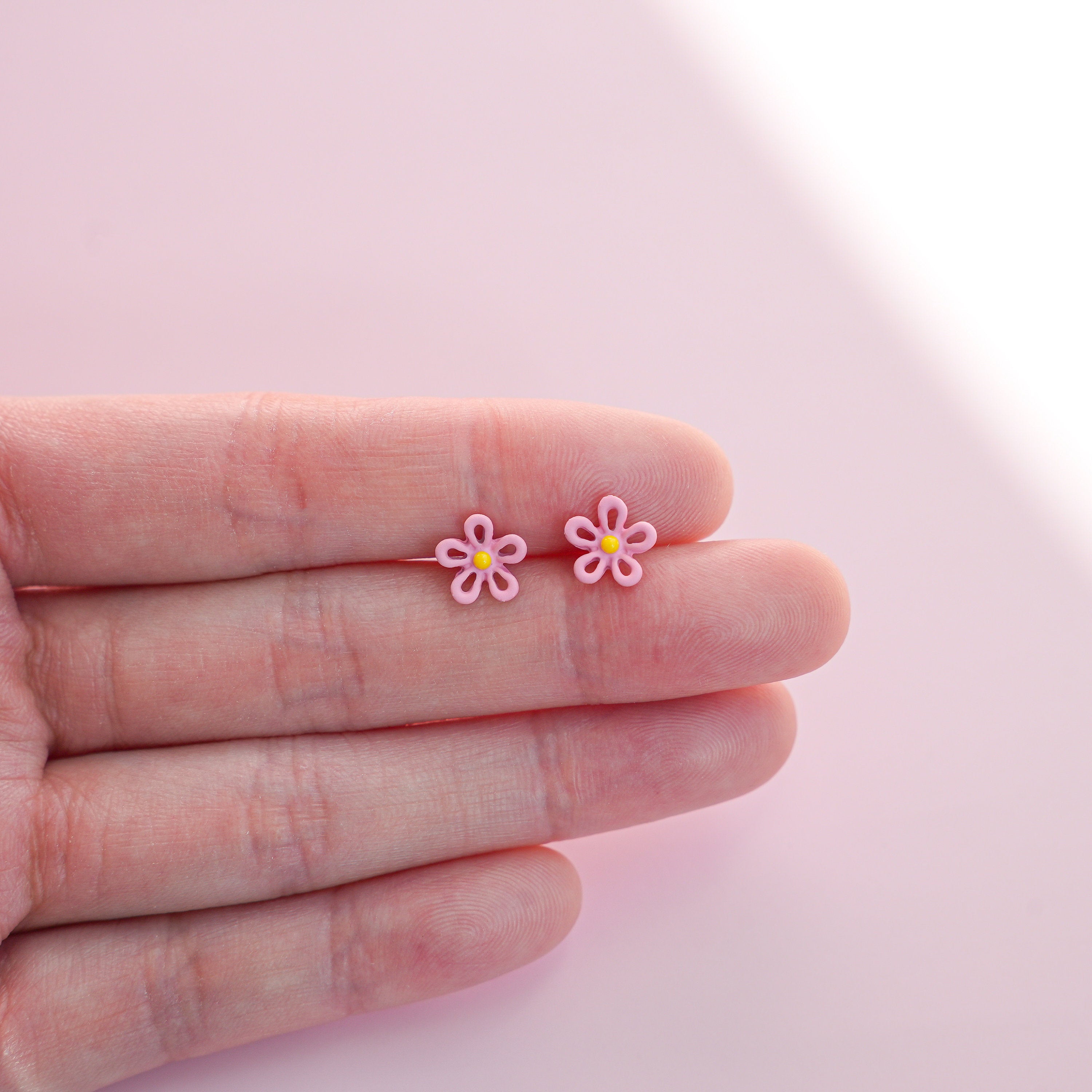 Tiny Open Flower Stud Earrings | Pink Forget-me-not Earrings | Cute Flower Silver Studs | Floral Jewelry | Dainty Spring Earrings