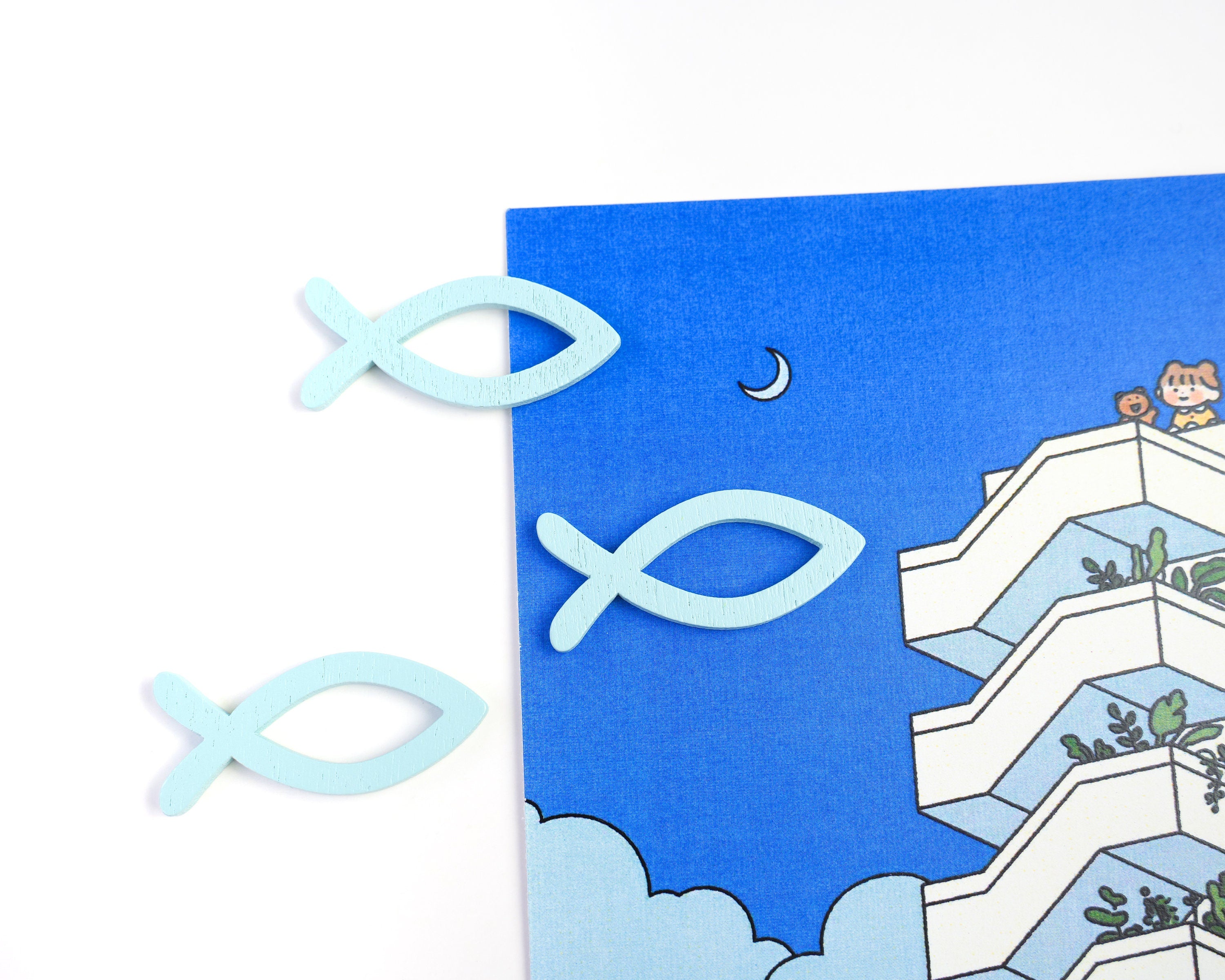 Fish Pin Badge | Cute Wooden Blue Fish Pin
