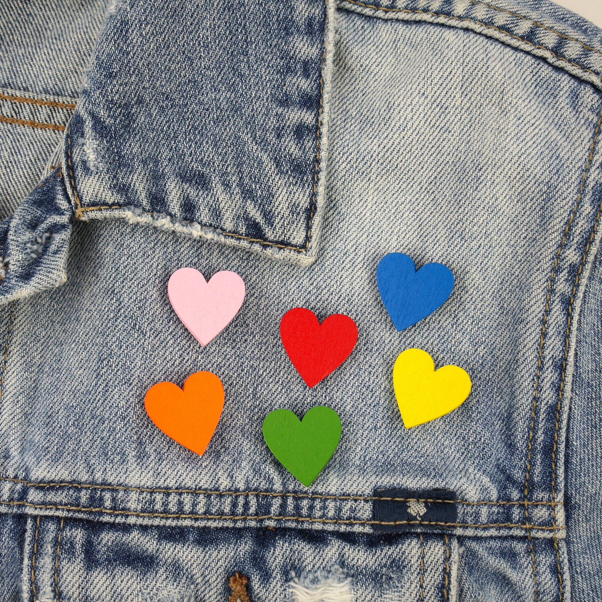 Colourful I LOVE YOU Wood Heart Pin