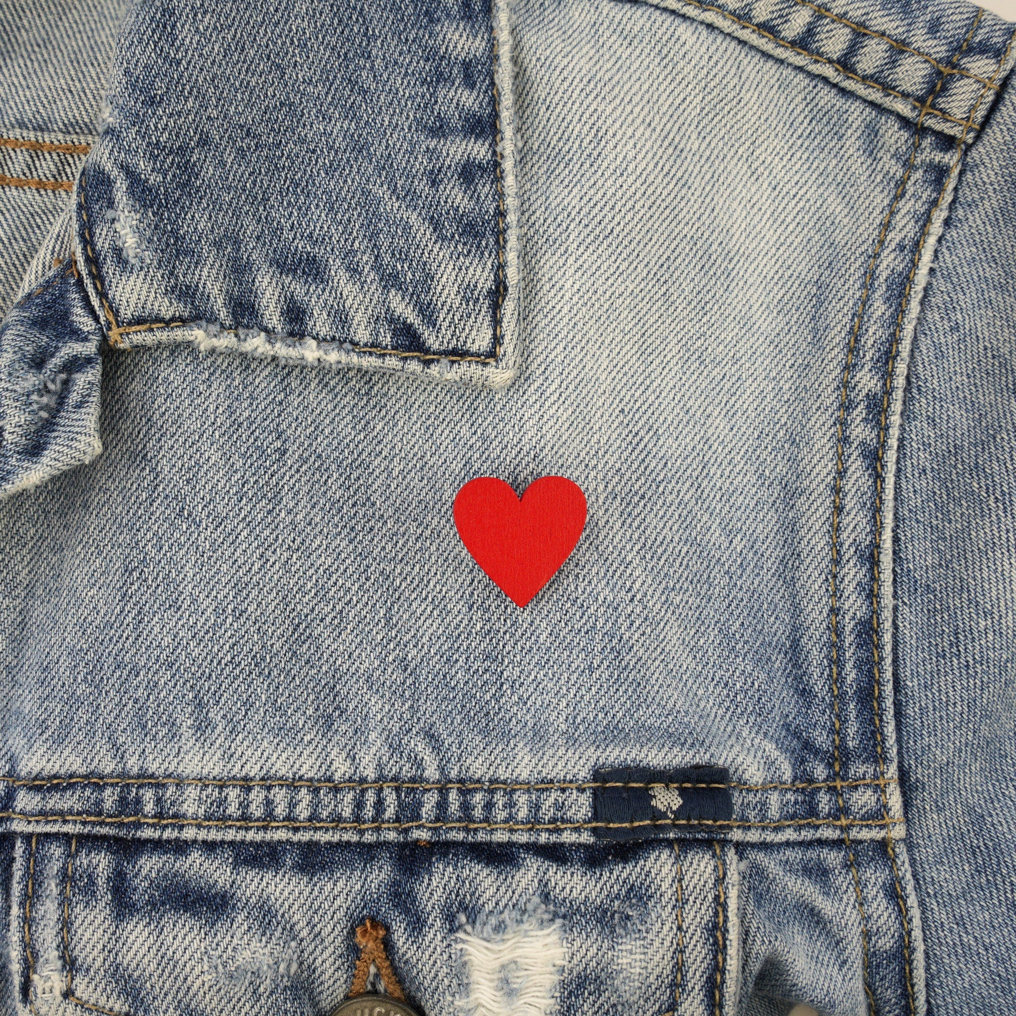 Colourful I LOVE YOU Wood Heart Pin