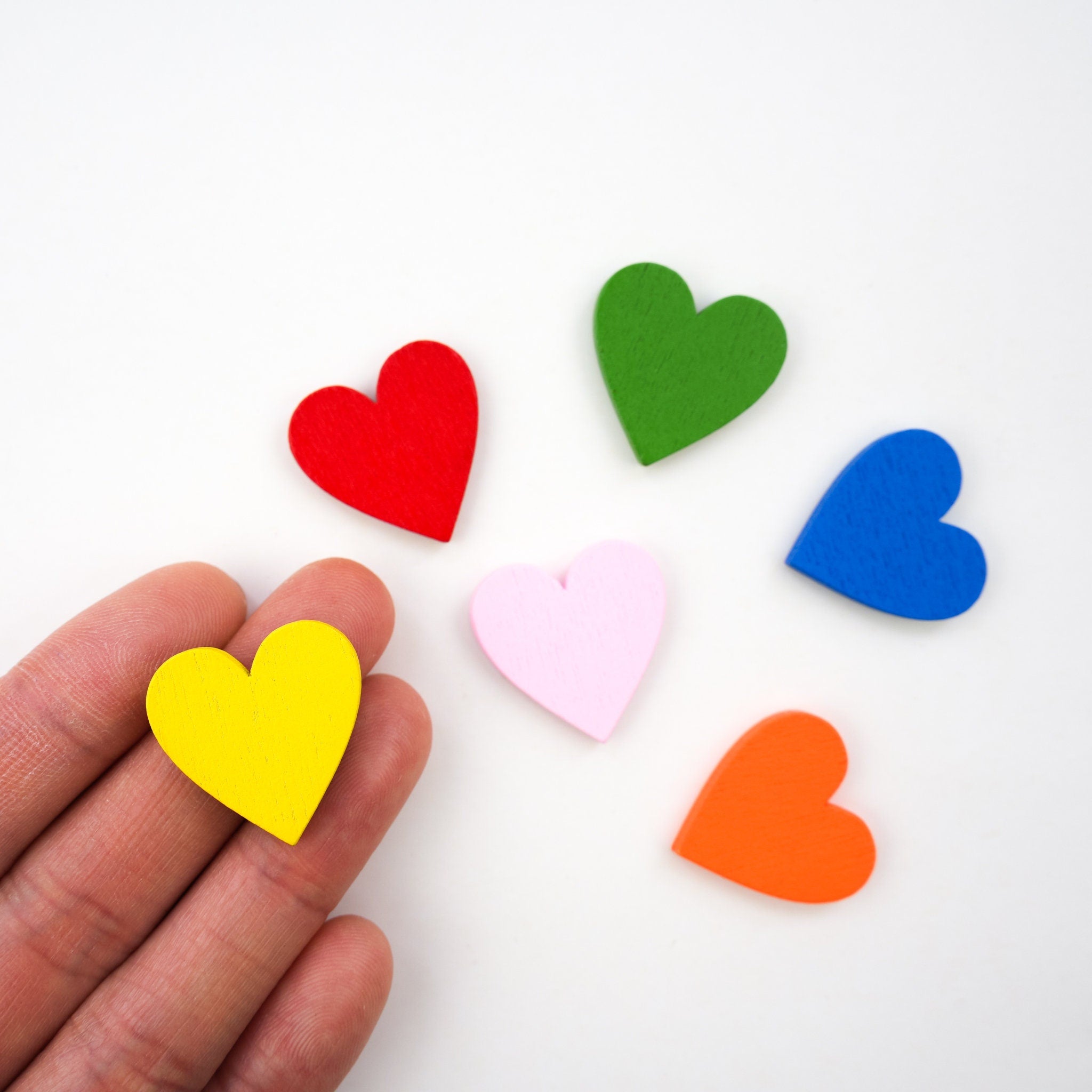 Colourful Wood Heart Magnet Set