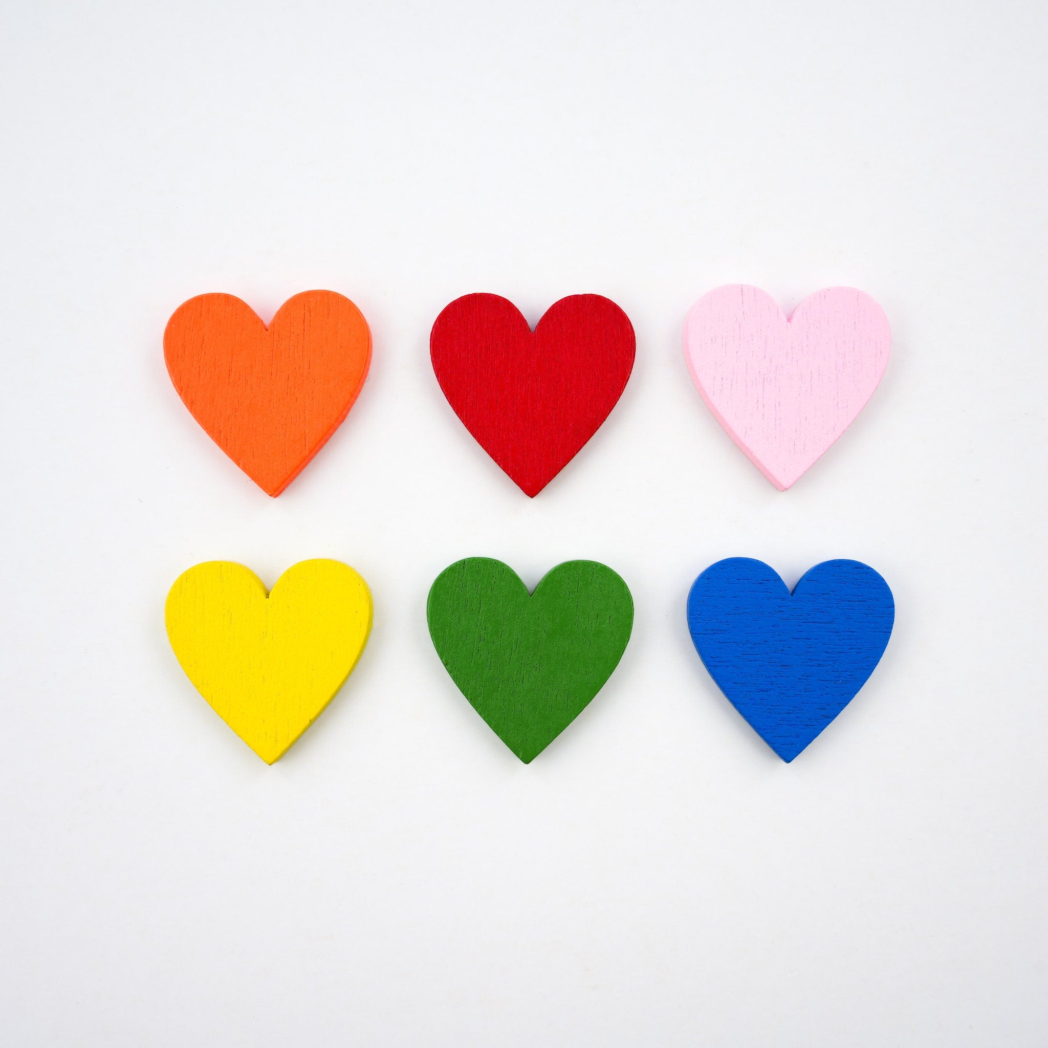 Colourful Wood Heart Magnet Set