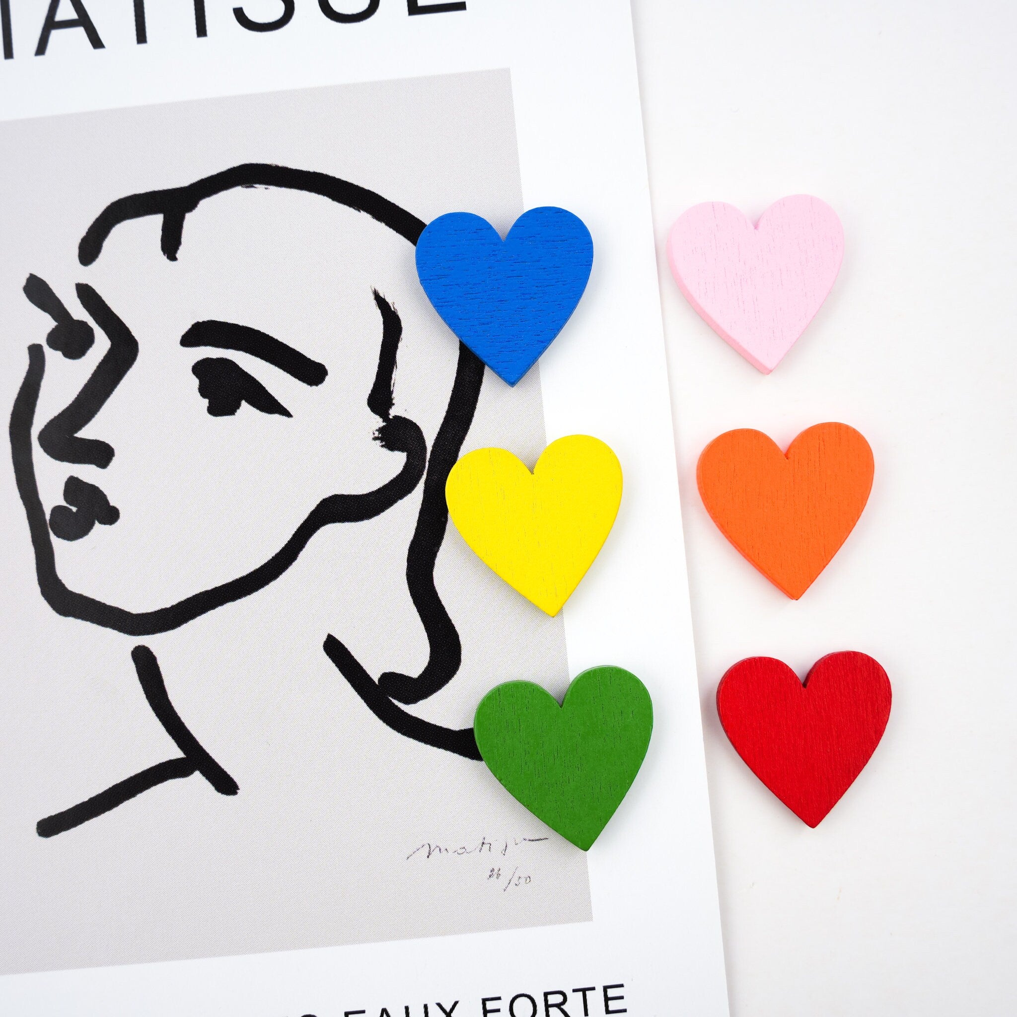 Colourful Wood Heart Magnet Set