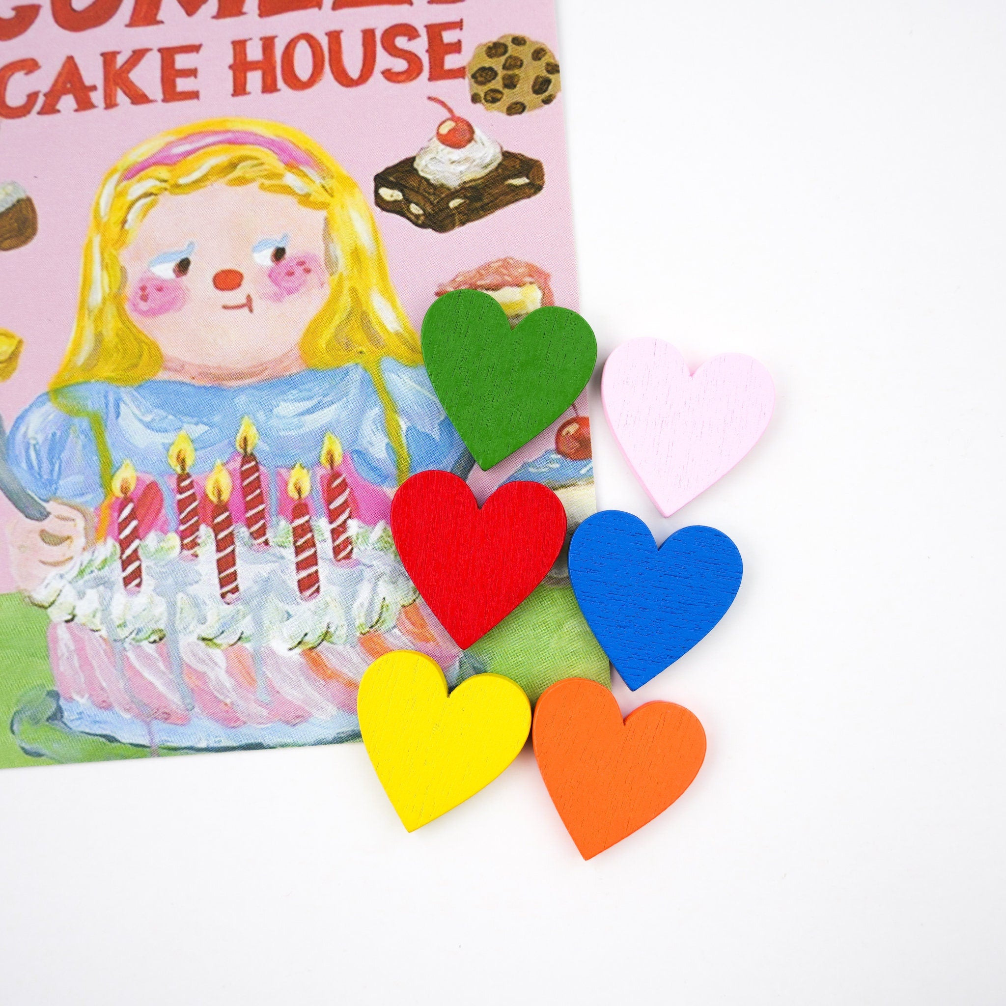 Colourful Wood Heart Magnet Set