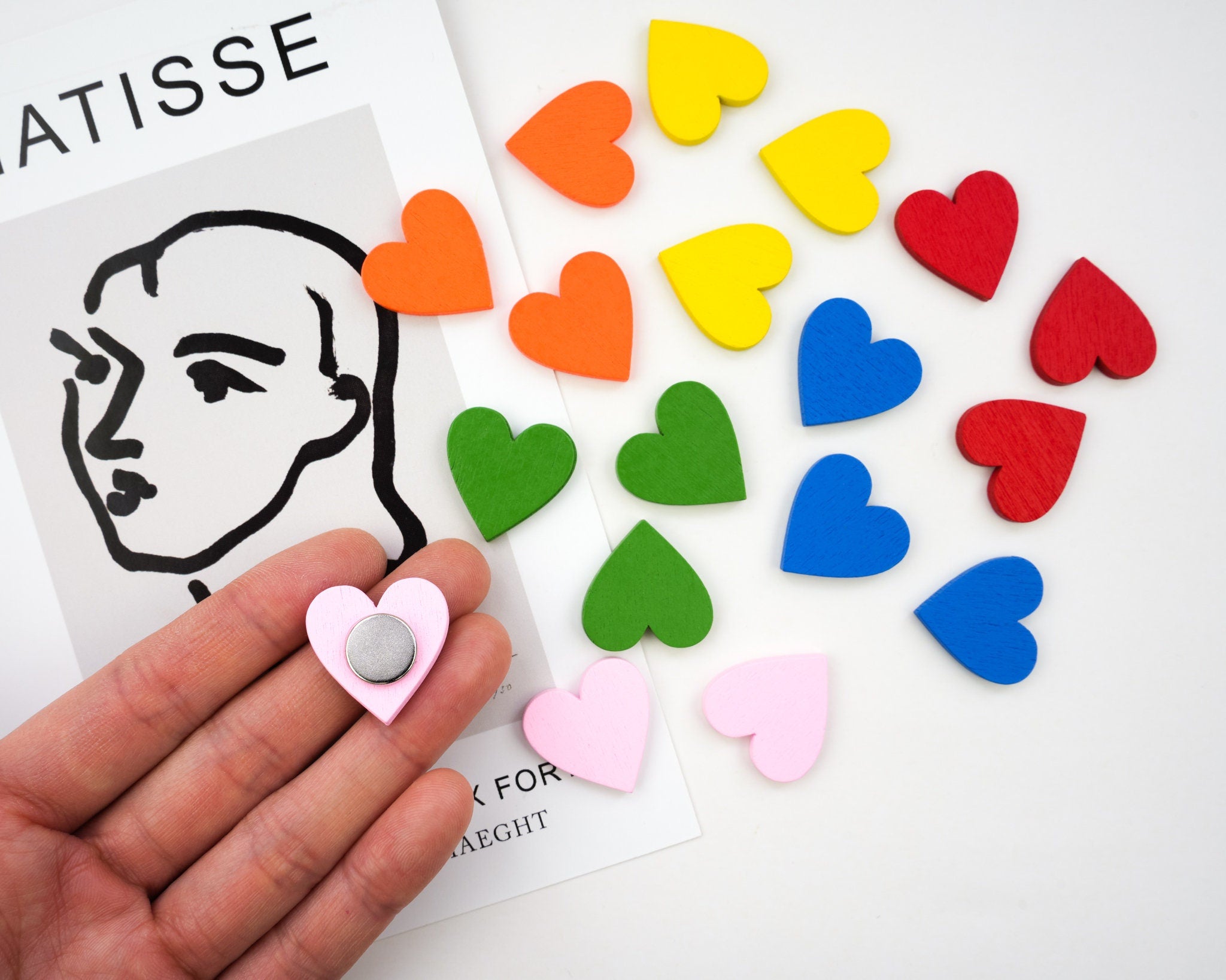 Colourful Wood Heart Magnet Set