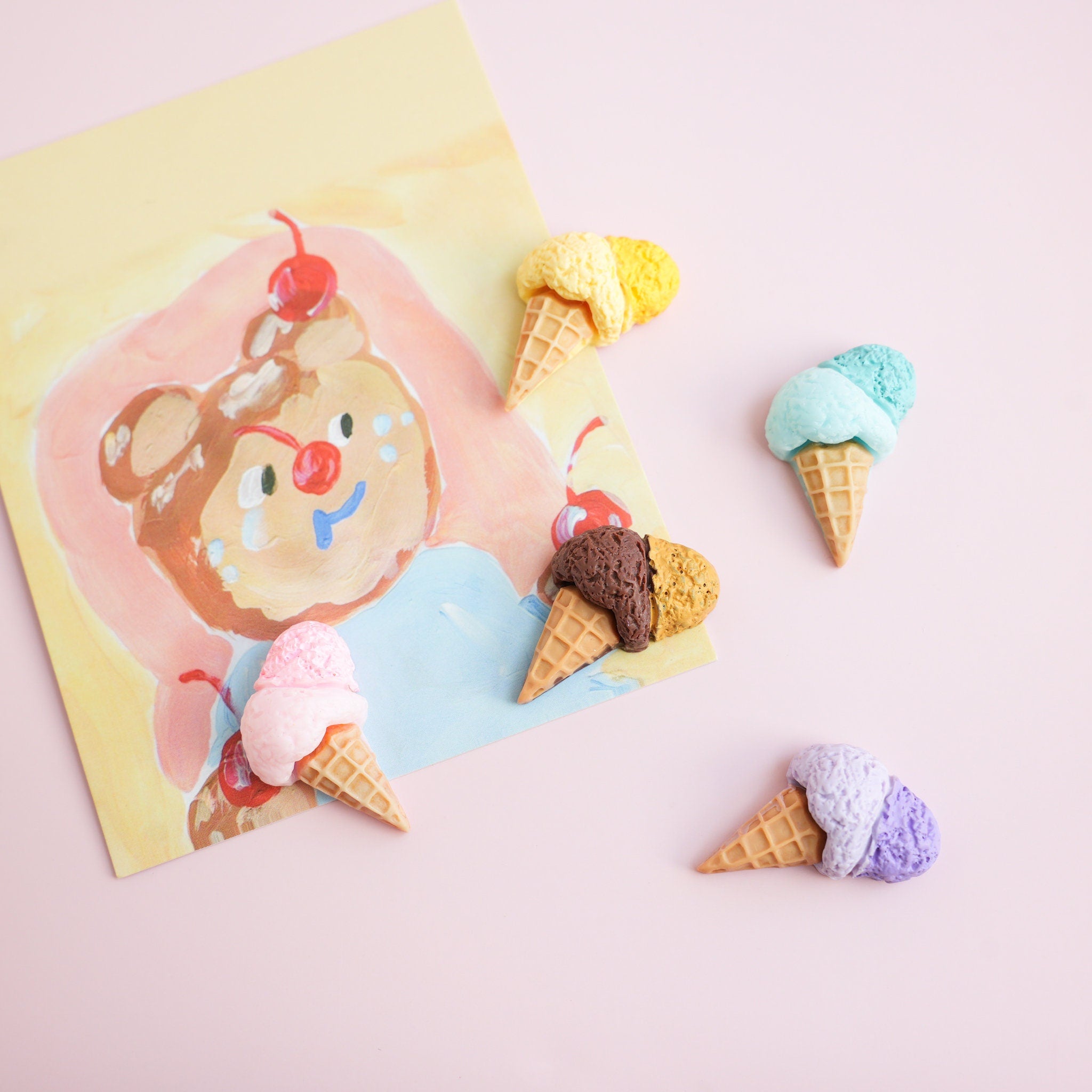 Double Scoop Ice Cream Cone Magnet Set