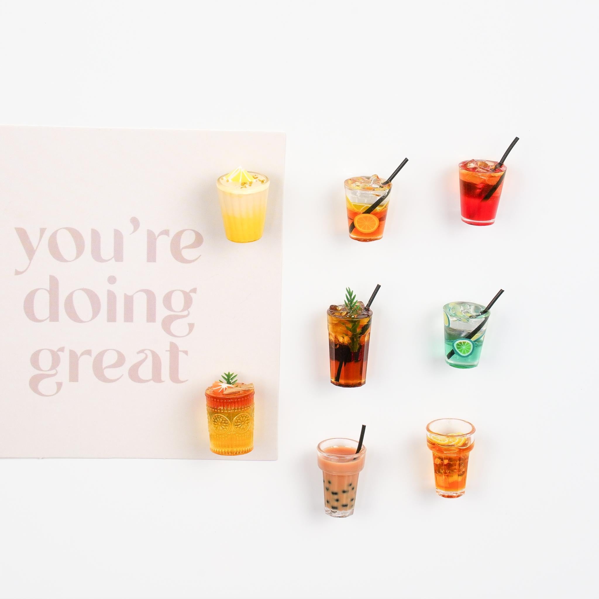 Refreshing Beverage Magnet Set | Iced Coffee, Bubble Tea, Lemon Juice, Soft Drinks, Mocktail Kitchen Decor