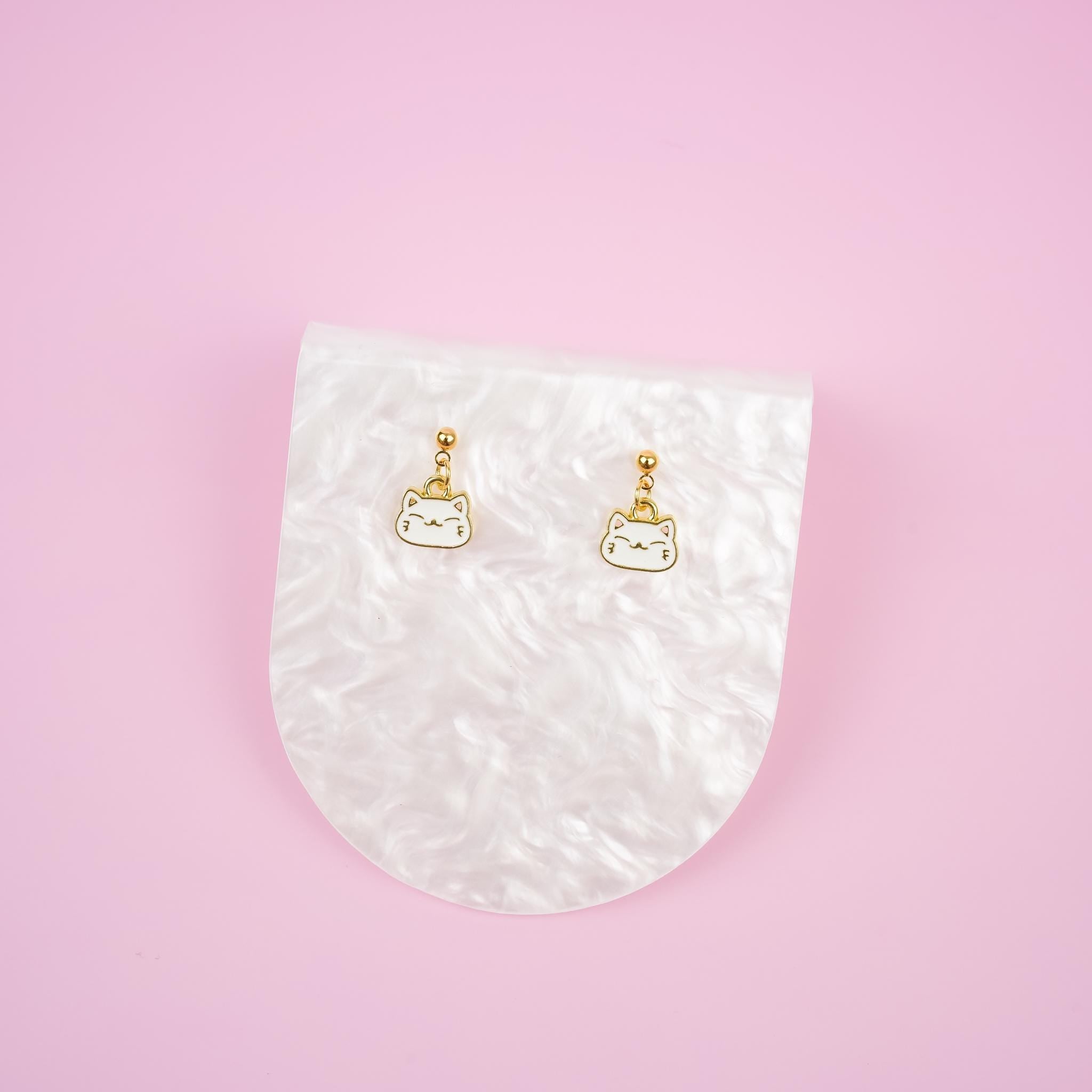 Tiny Black and White Cat Dangle Earrings