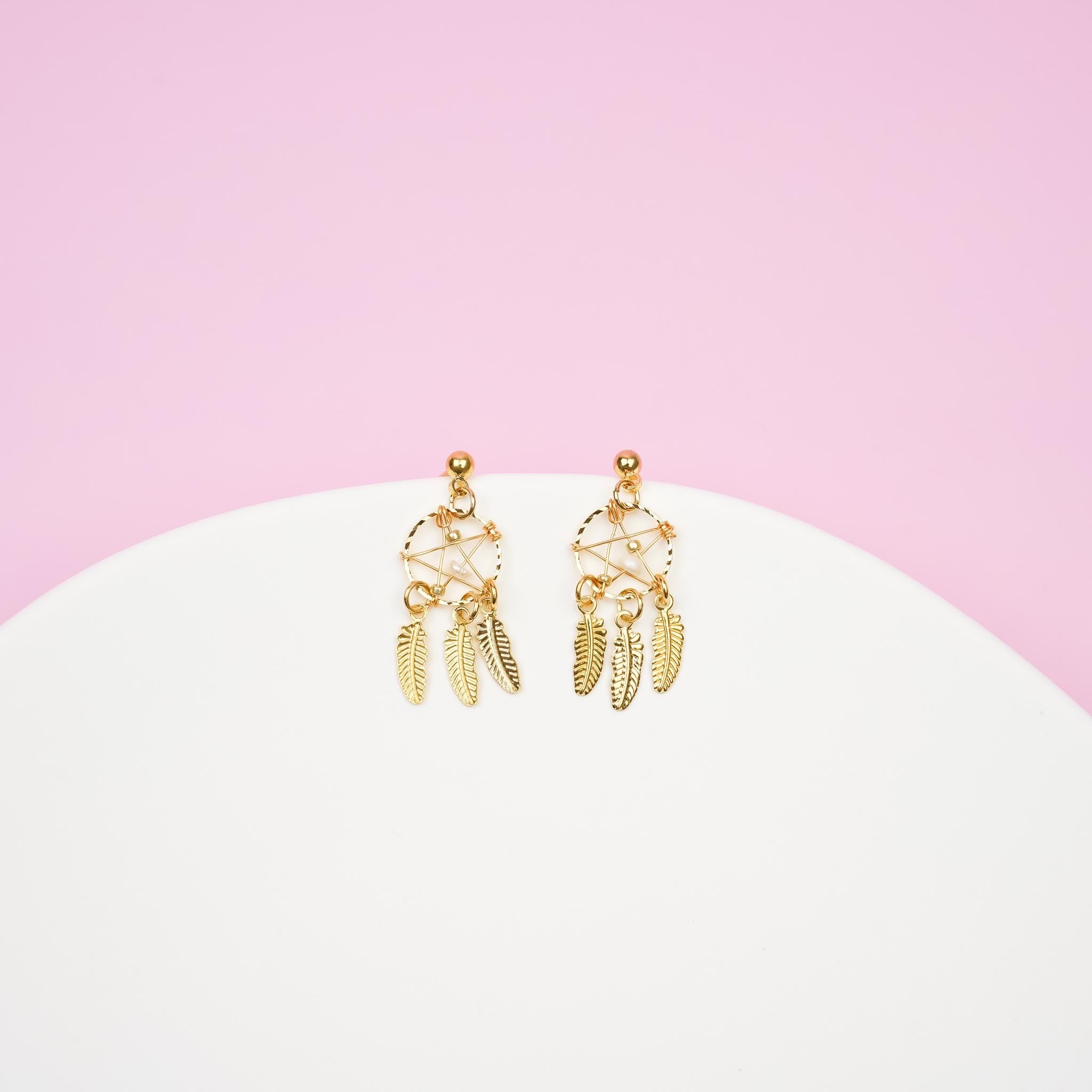 Gold Dreamcatcher Dangle Earrings