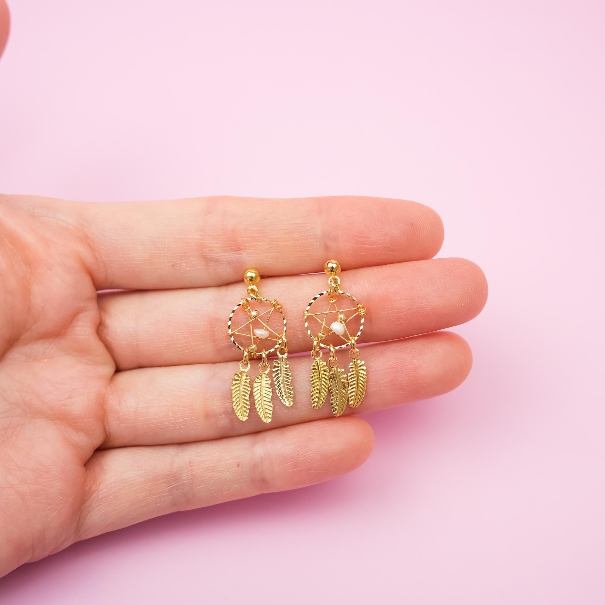 Gold Dreamcatcher Dangle Earrings