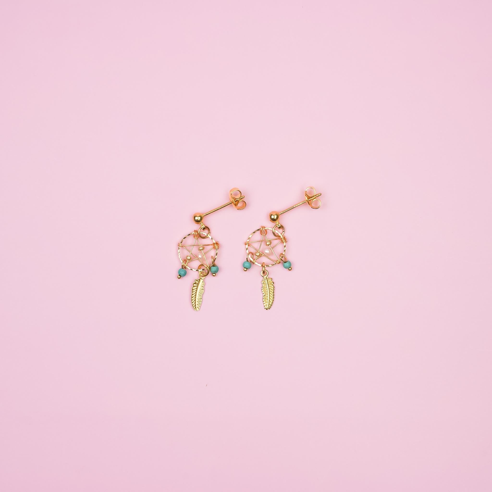 Gold Dreamcatcher Dangle Earrings