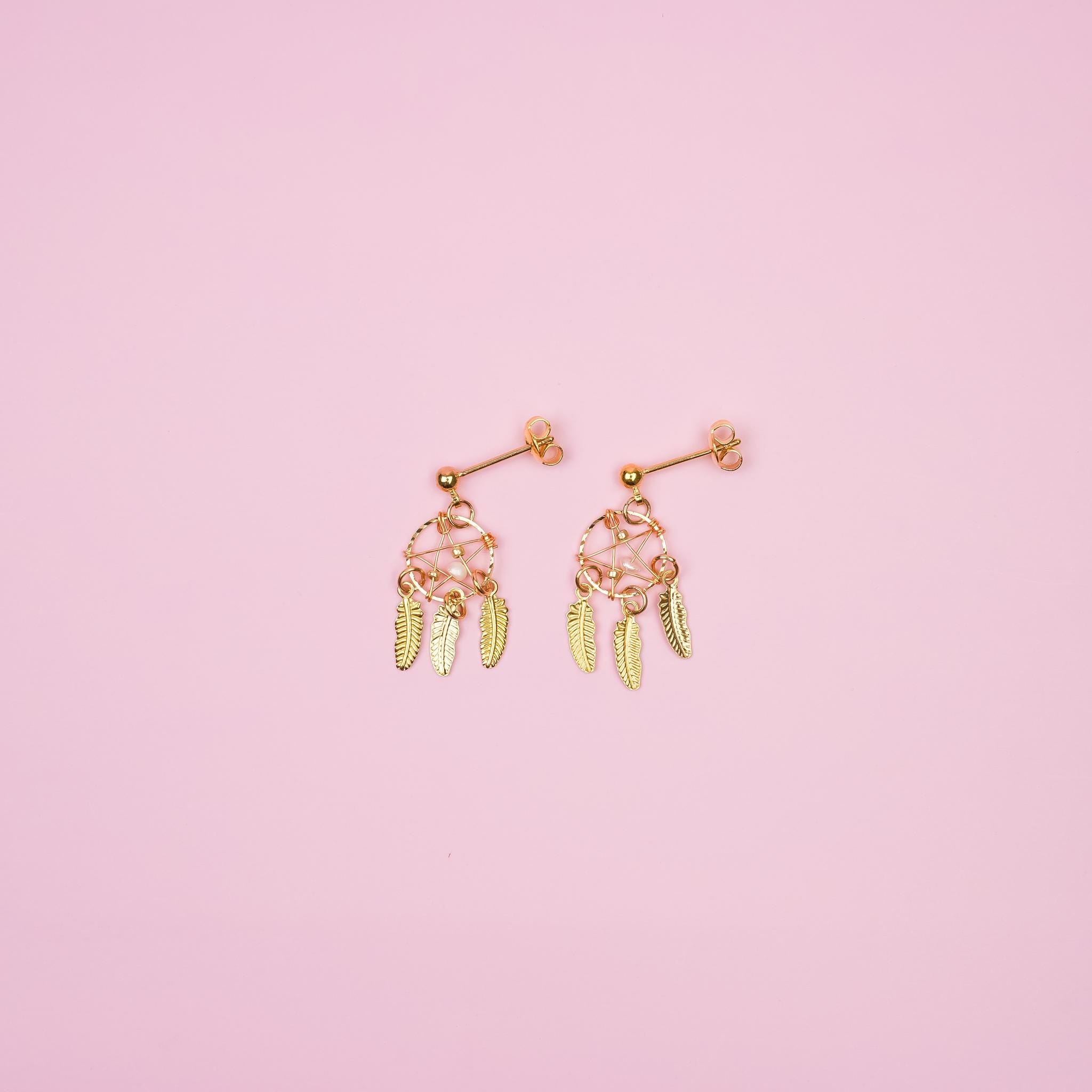 Gold Dreamcatcher Dangle Earrings