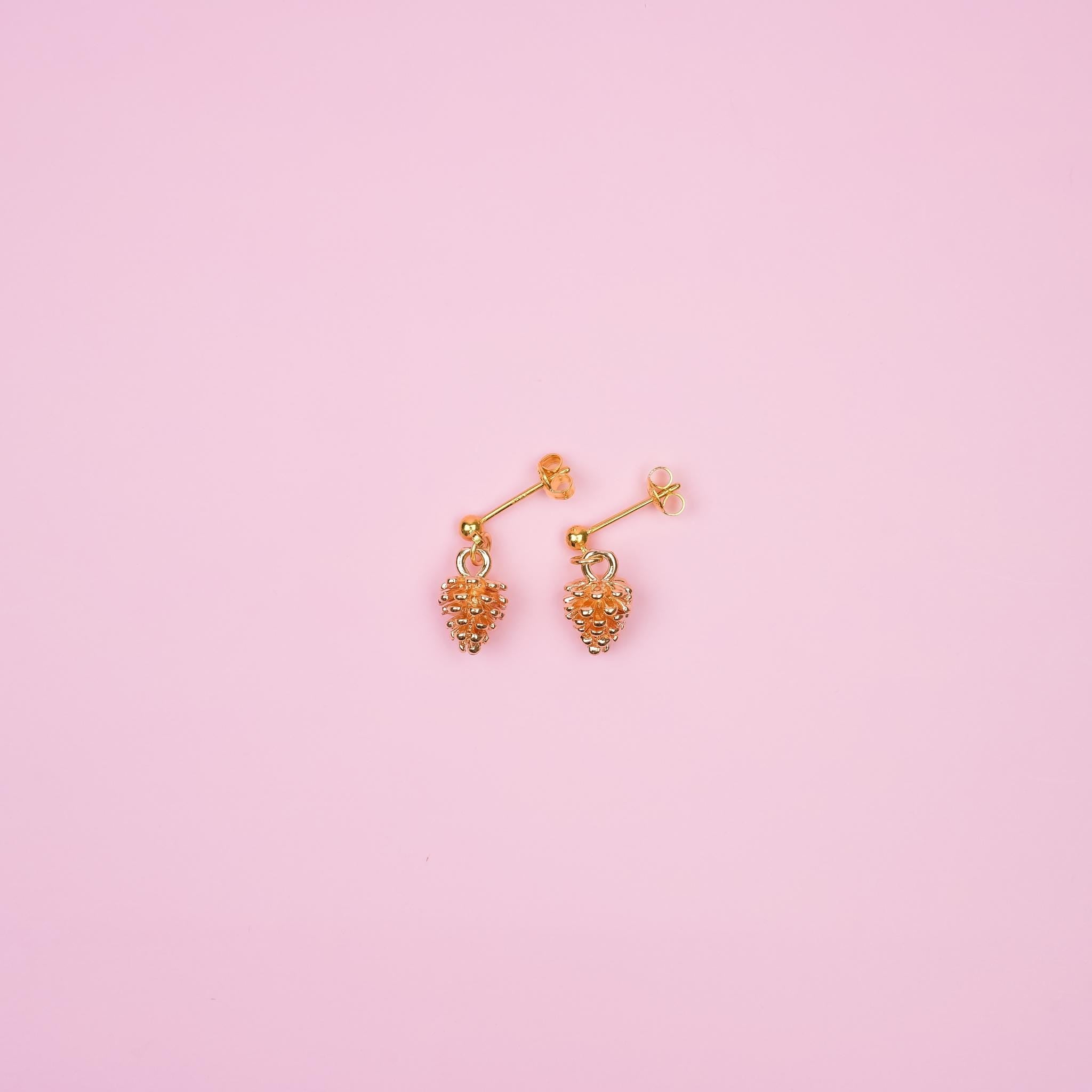 Gold Pinecone Dangle Earrings