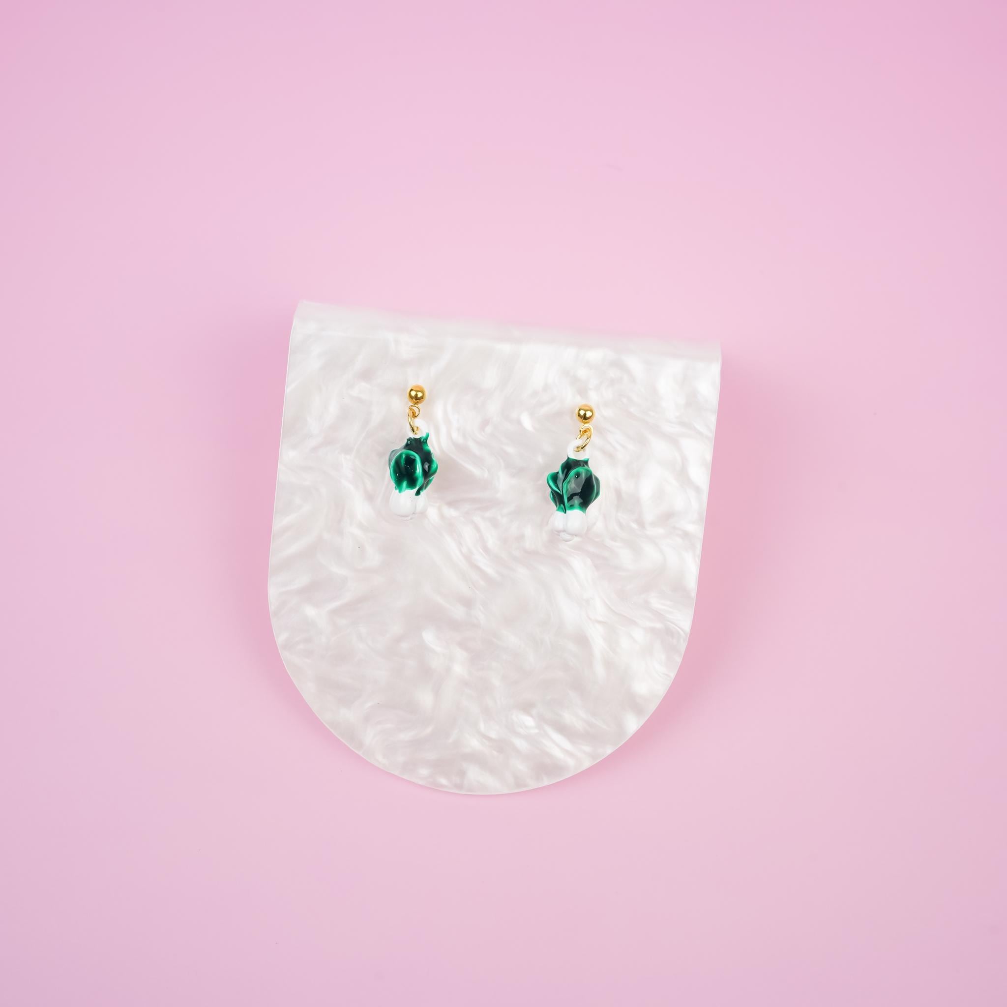 Bok Choy Dangle Earrings | Asian Vegetable Earrings | Green Leafy Veggie Dangly | Chinese Cabbage Good Fortune Earring | Fun Food Jewelry