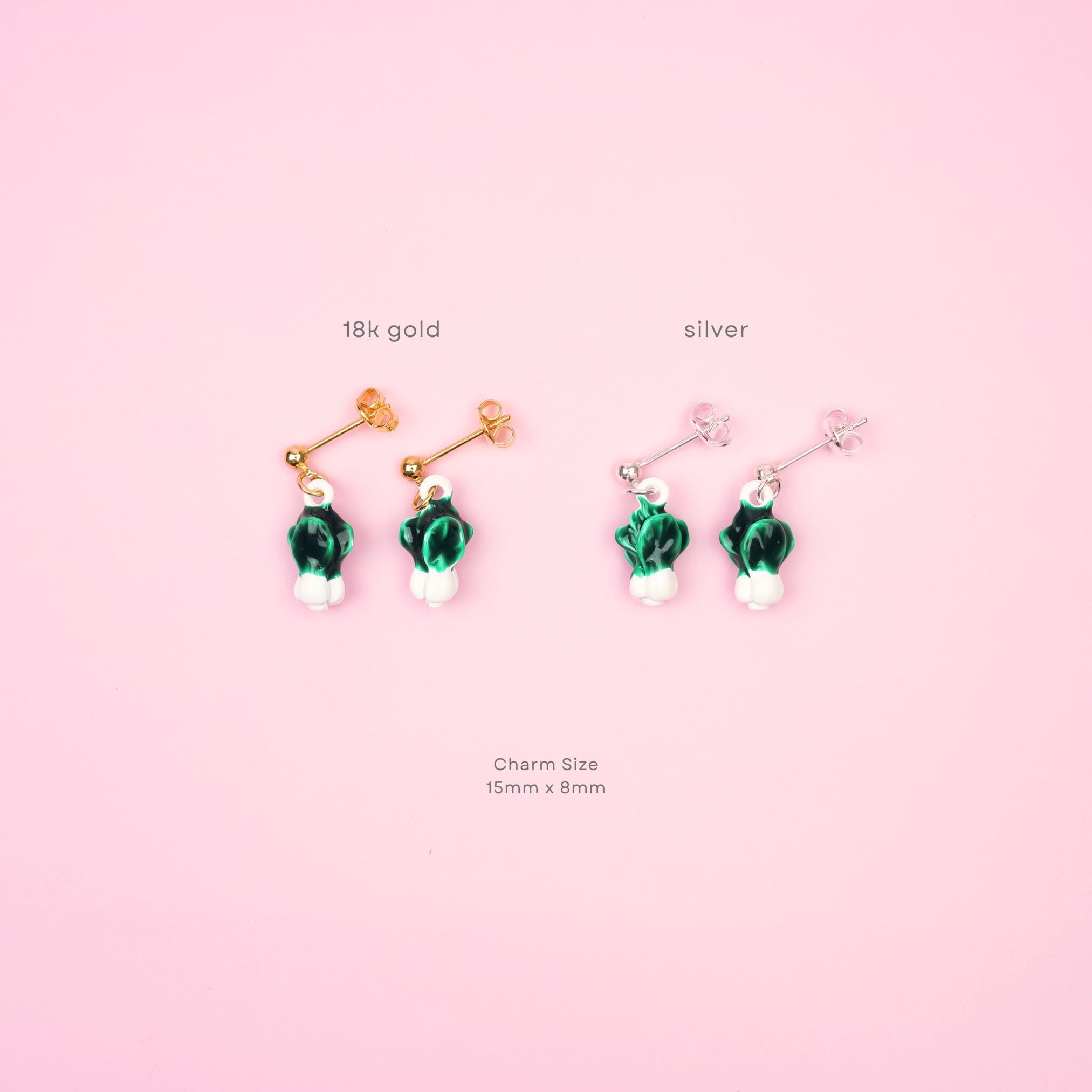 Bok Choy Dangle Earrings | Asian Vegetable Earrings | Green Leafy Veggie Dangly | Chinese Cabbage Good Fortune Earring | Fun Food Jewelry