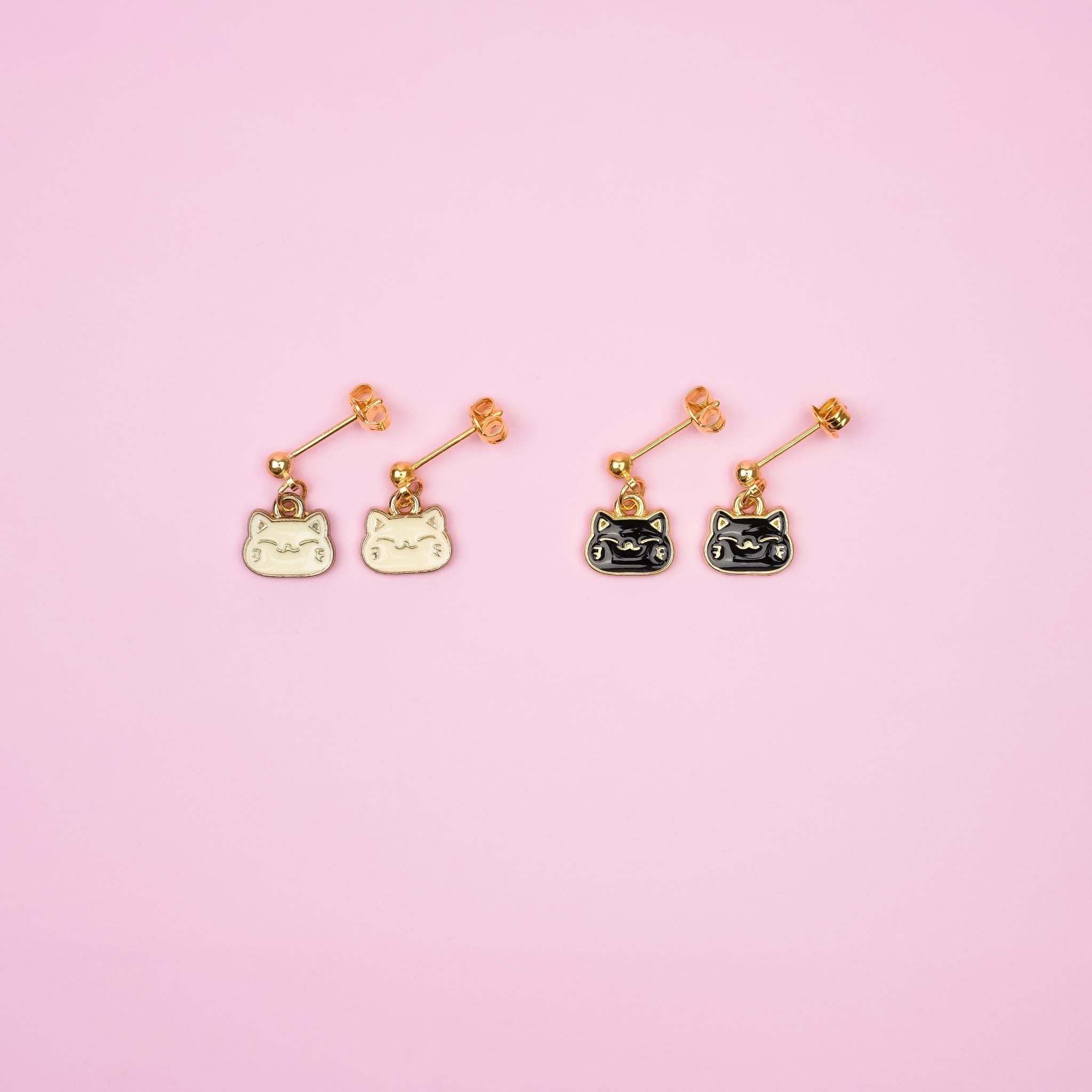 Tiny Black and White Cat Dangle Earrings - Mini Story Co
