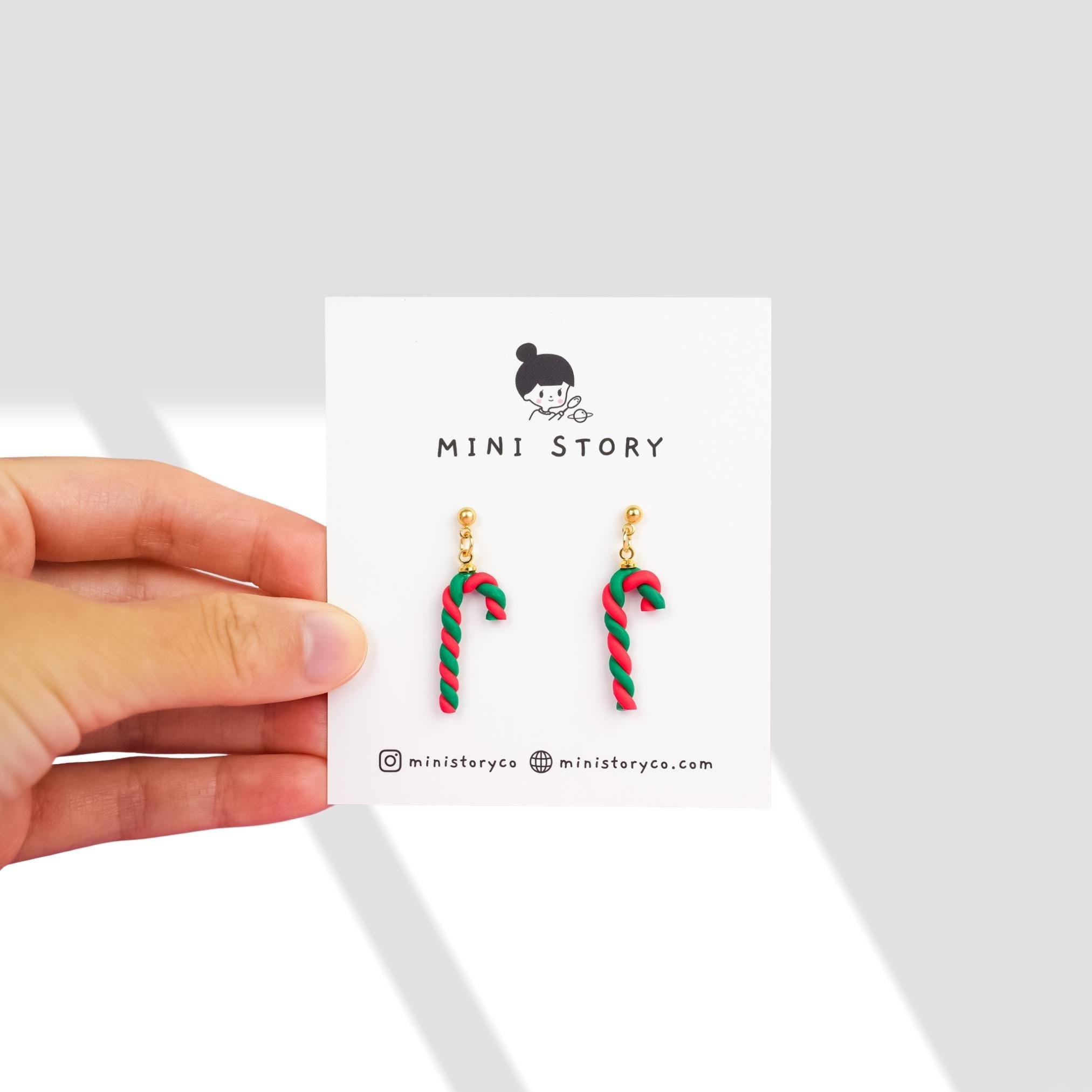 Christmas Candy Cane Dangle Earrings - Mini Story Co