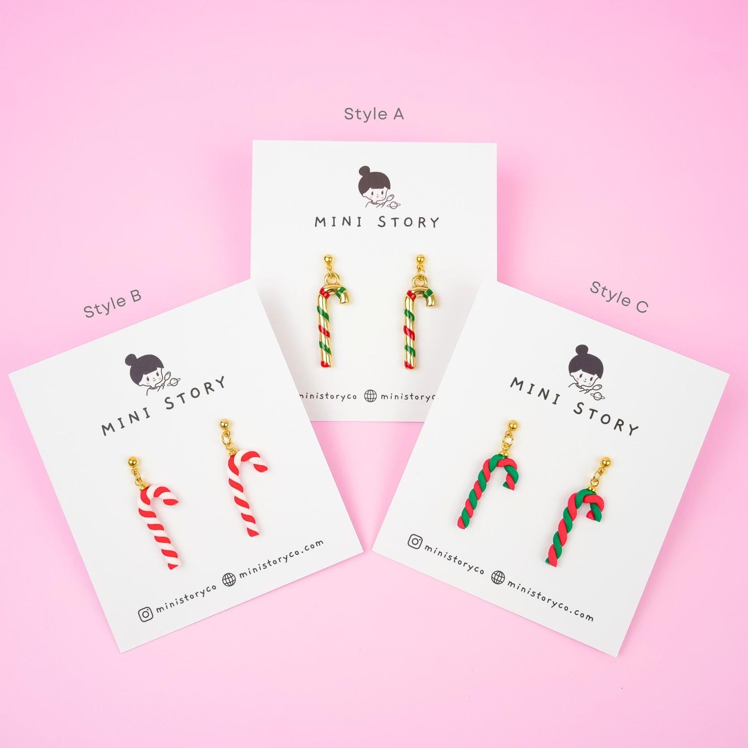 Christmas Candy Cane Dangle Earrings - Mini Story Co