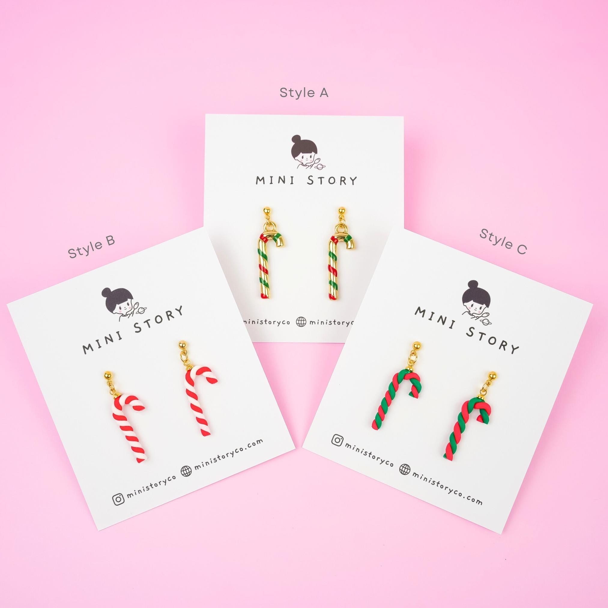 Christmas Candy Cane Dangle Earrings - Mini Story Co
