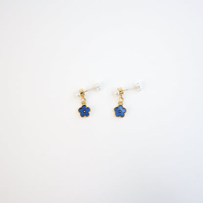 Blue Flower Pearl Drop Earrings