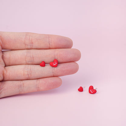 Tiny Red Heart Studs Earrings