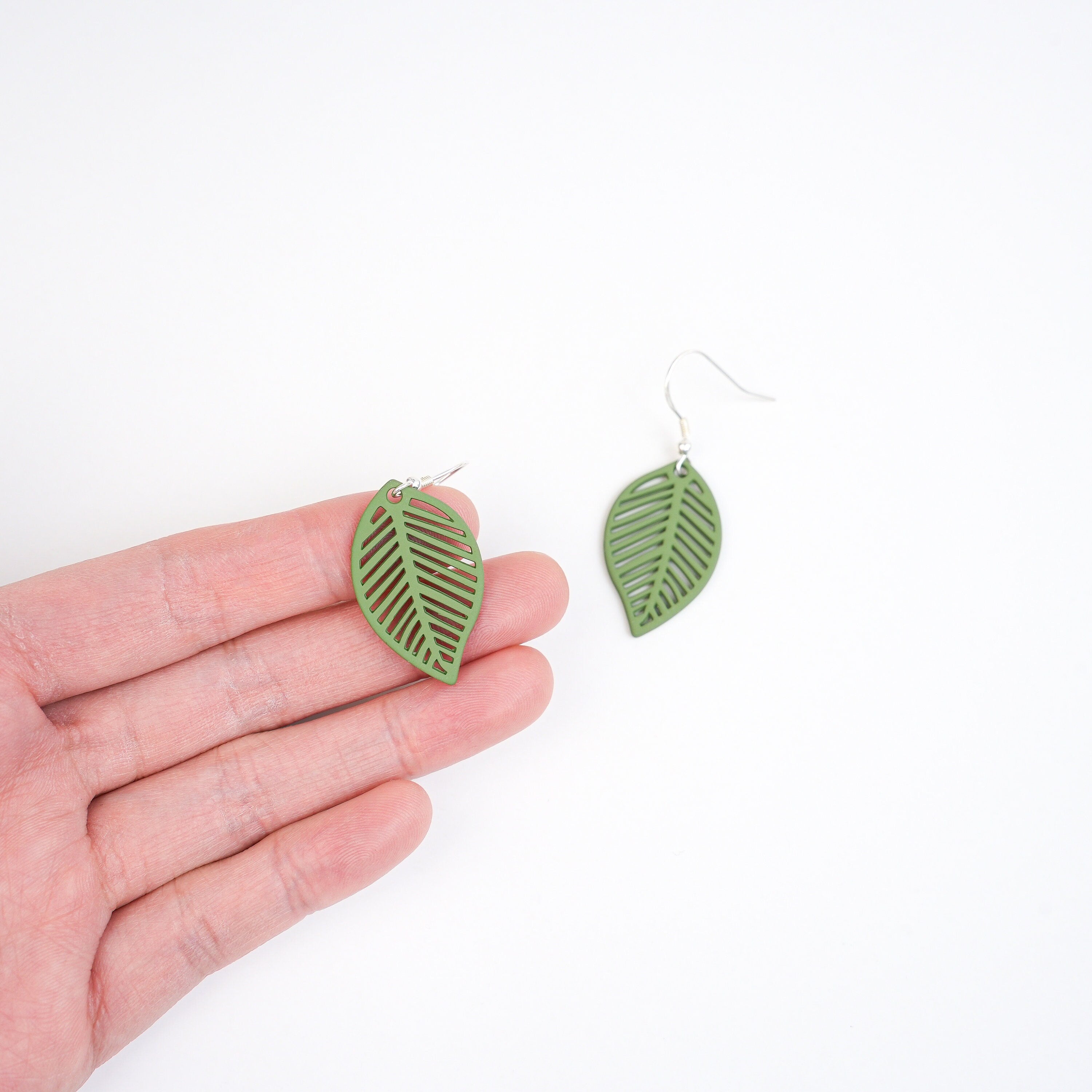 Green Leaf Dangle Earrings