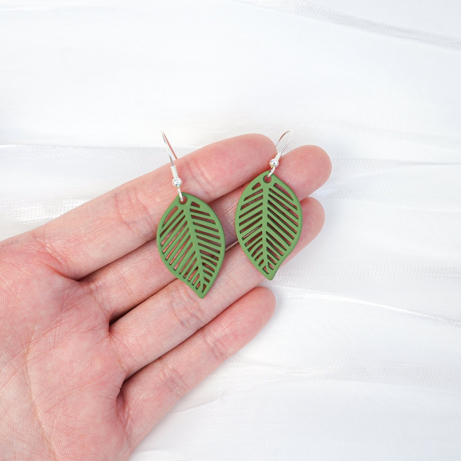 Green Leaf Dangle Earrings