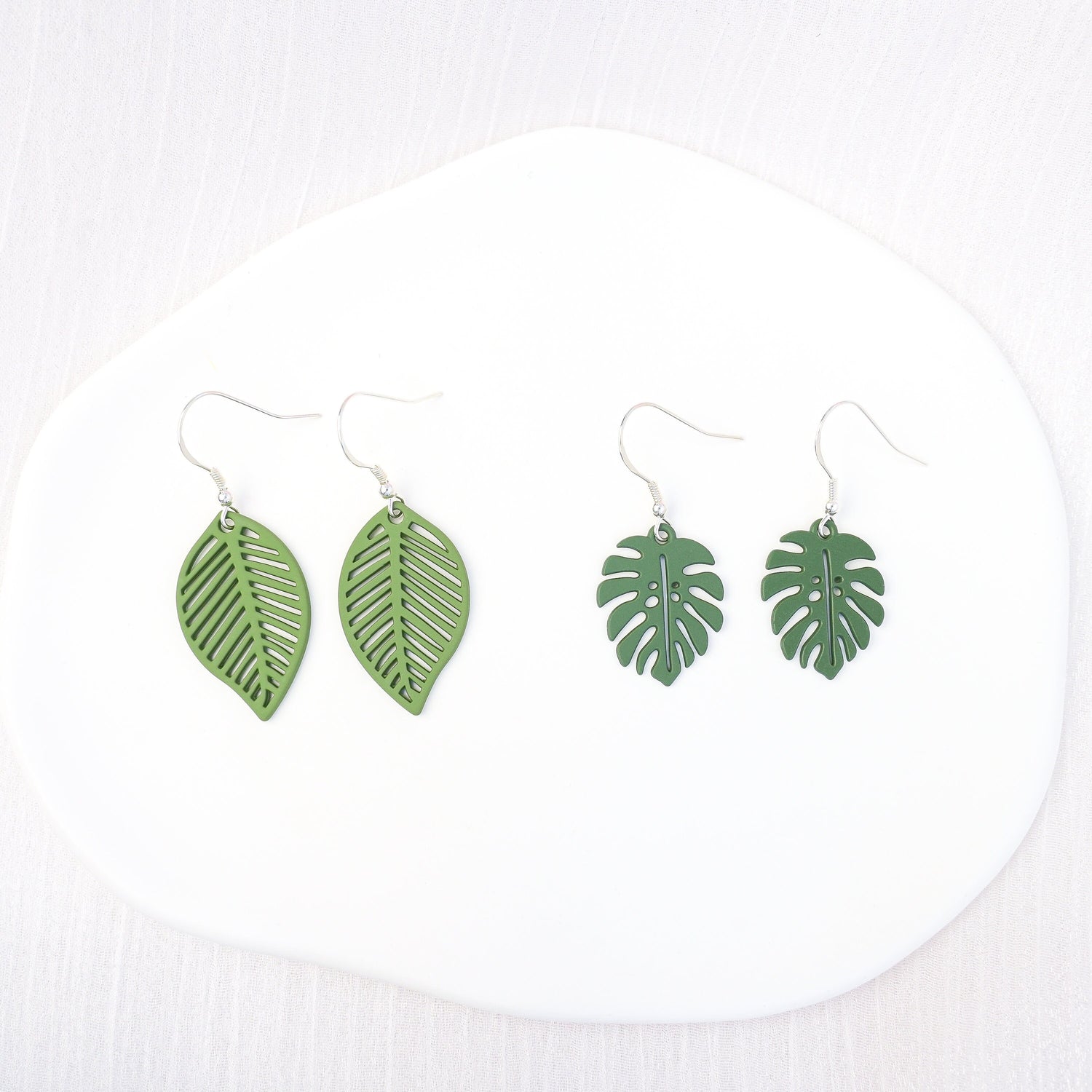 Green Leaf Dangle Earrings