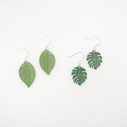 Green Leaf Dangle Earrings