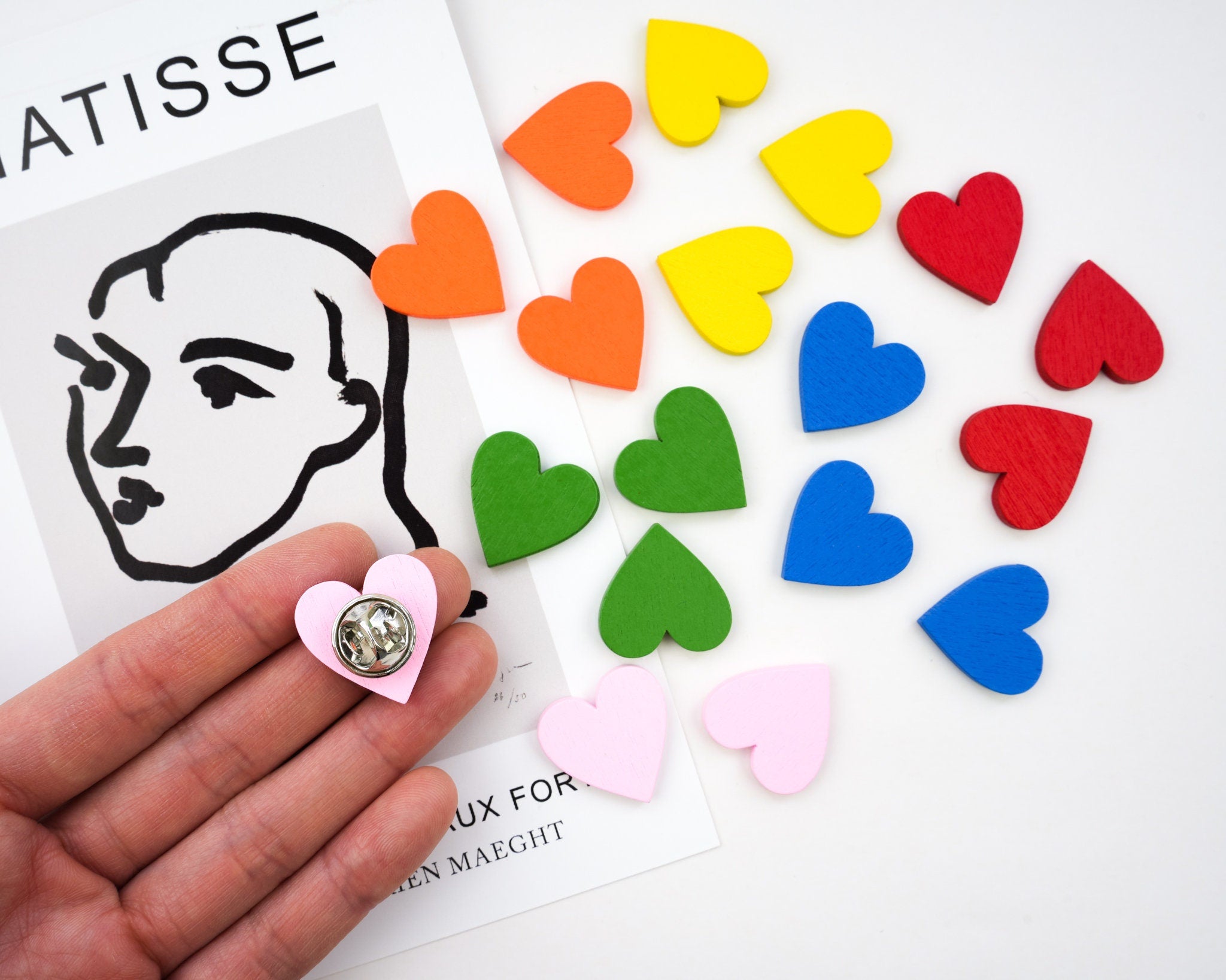 Colourful I LOVE YOU Wood Heart Pin