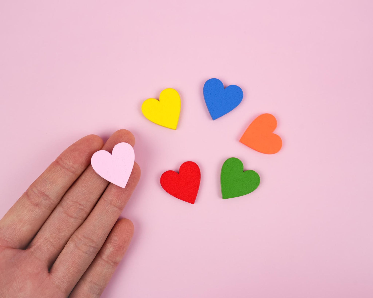 Colourful Wood Heart Magnet Set