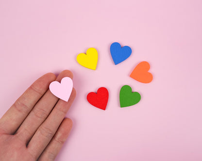 Colourful Wood Heart Magnet Set