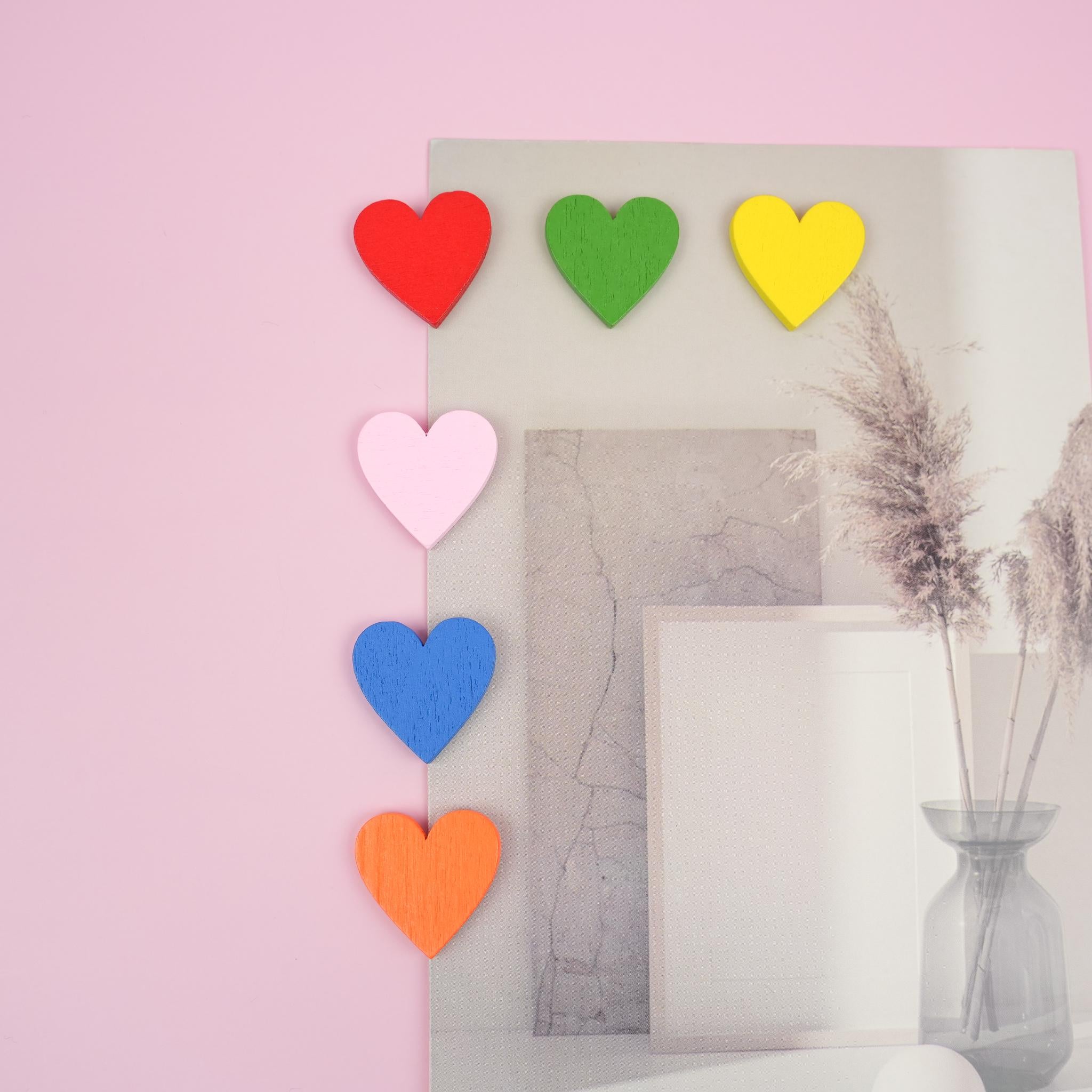 Colourful Wood Heart Magnet Set