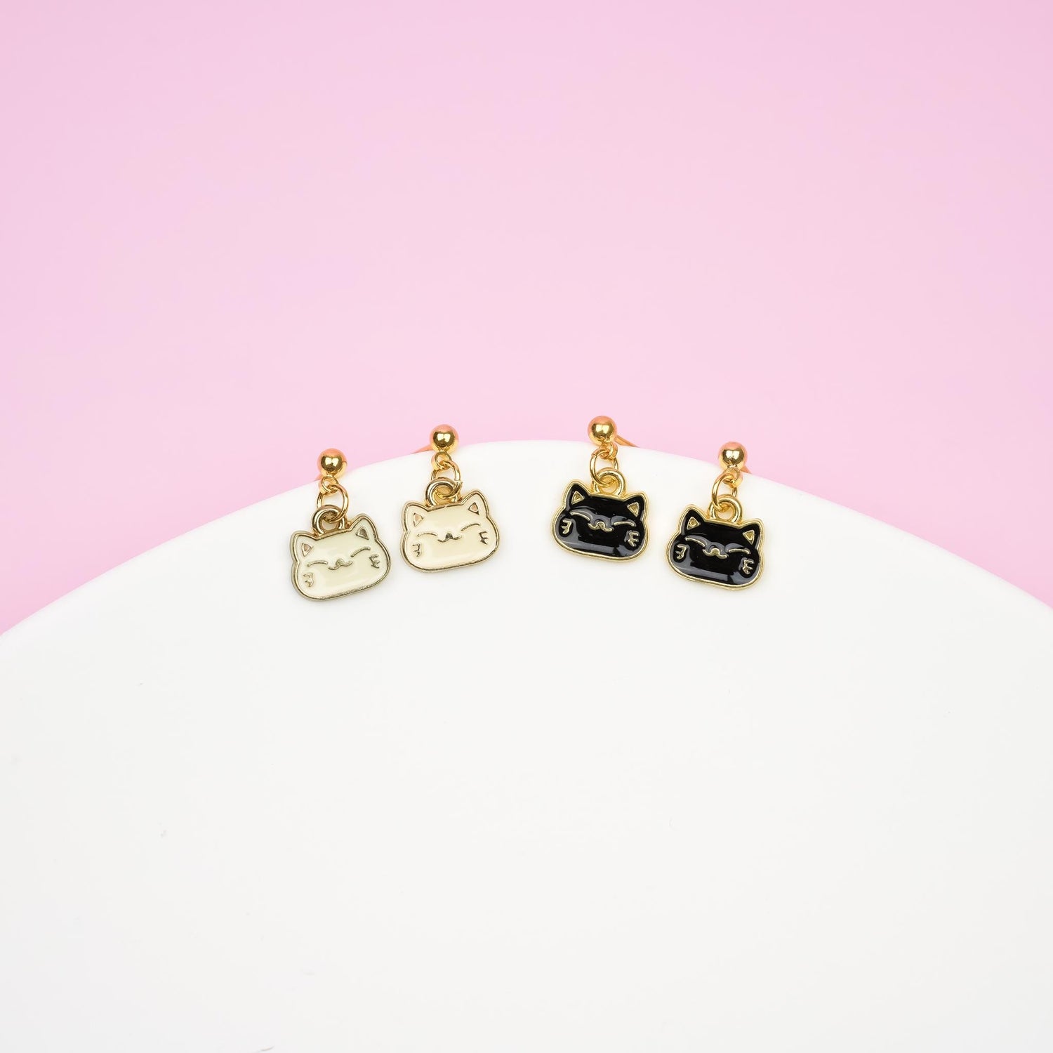 Tiny Black and White Cat Dangle Earrings