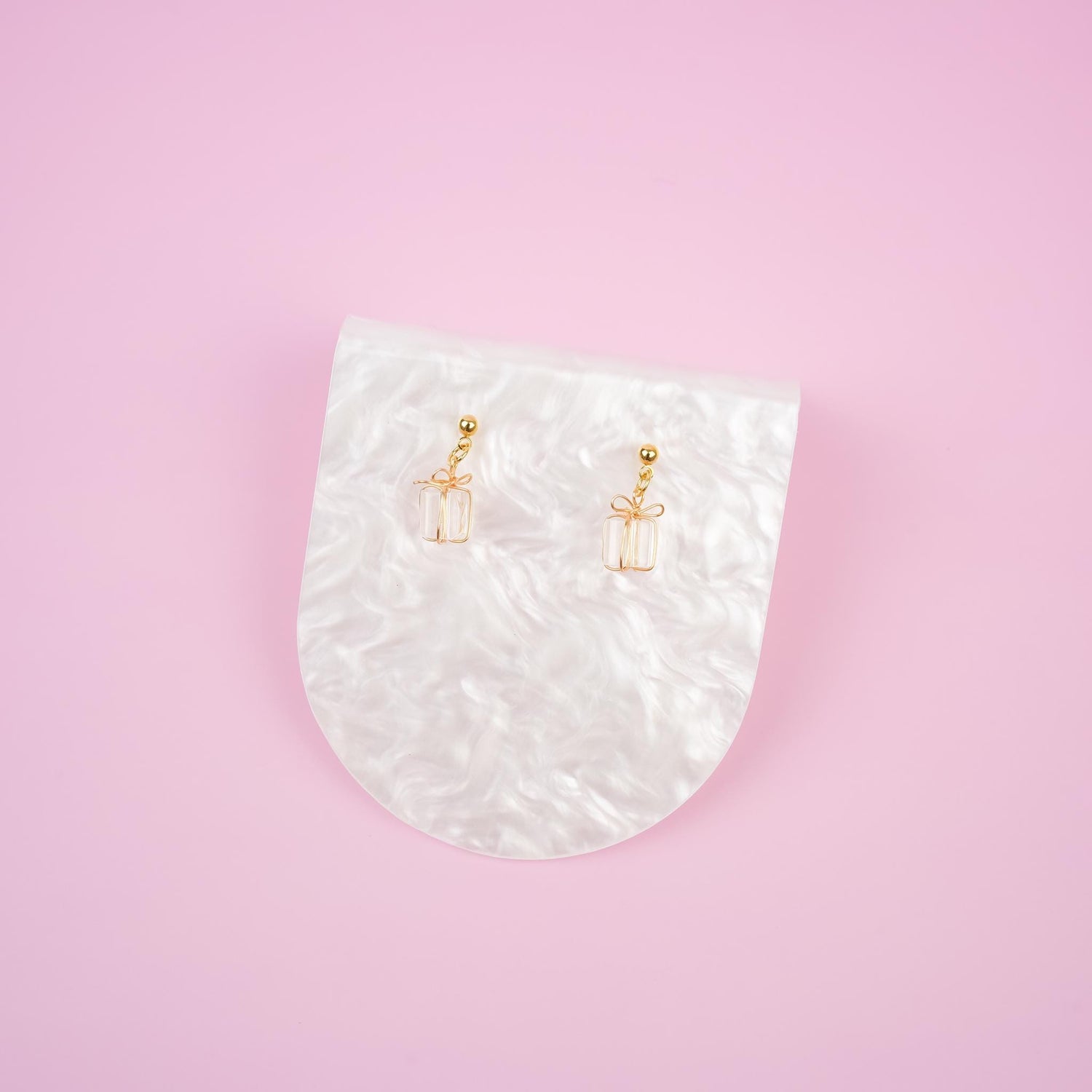 Crystal Present Dangle Earrings | Christmas Package Earrings | Handmade Festive Dangly | 18k Gold Handmade Holiday Gift Jewelry