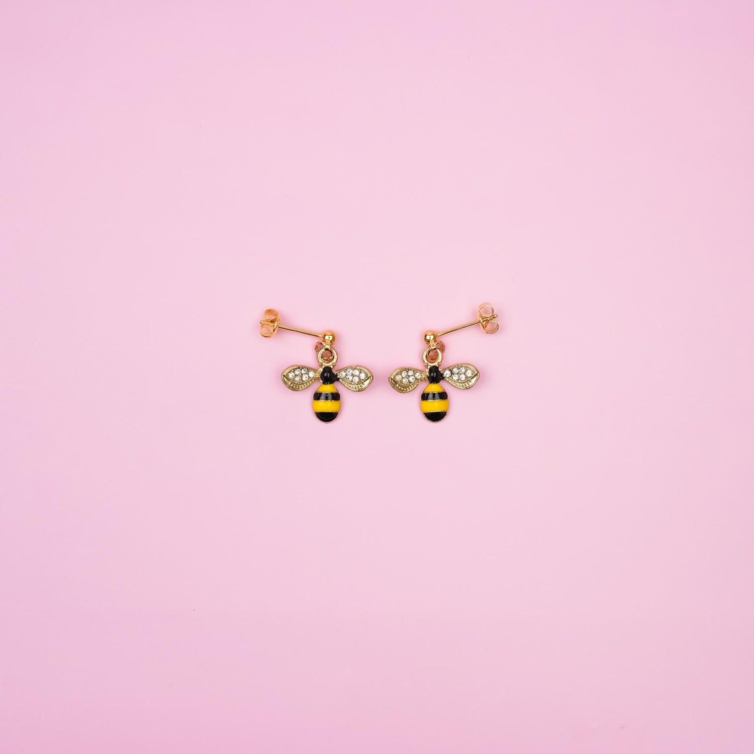 Gold Bumblebee Dangle Earrings | Honey Bee Earrings | Cute Insect Dangly | Ball Stud Drop Earring | 18k Gold Jewelry | Cottagecore Accessory