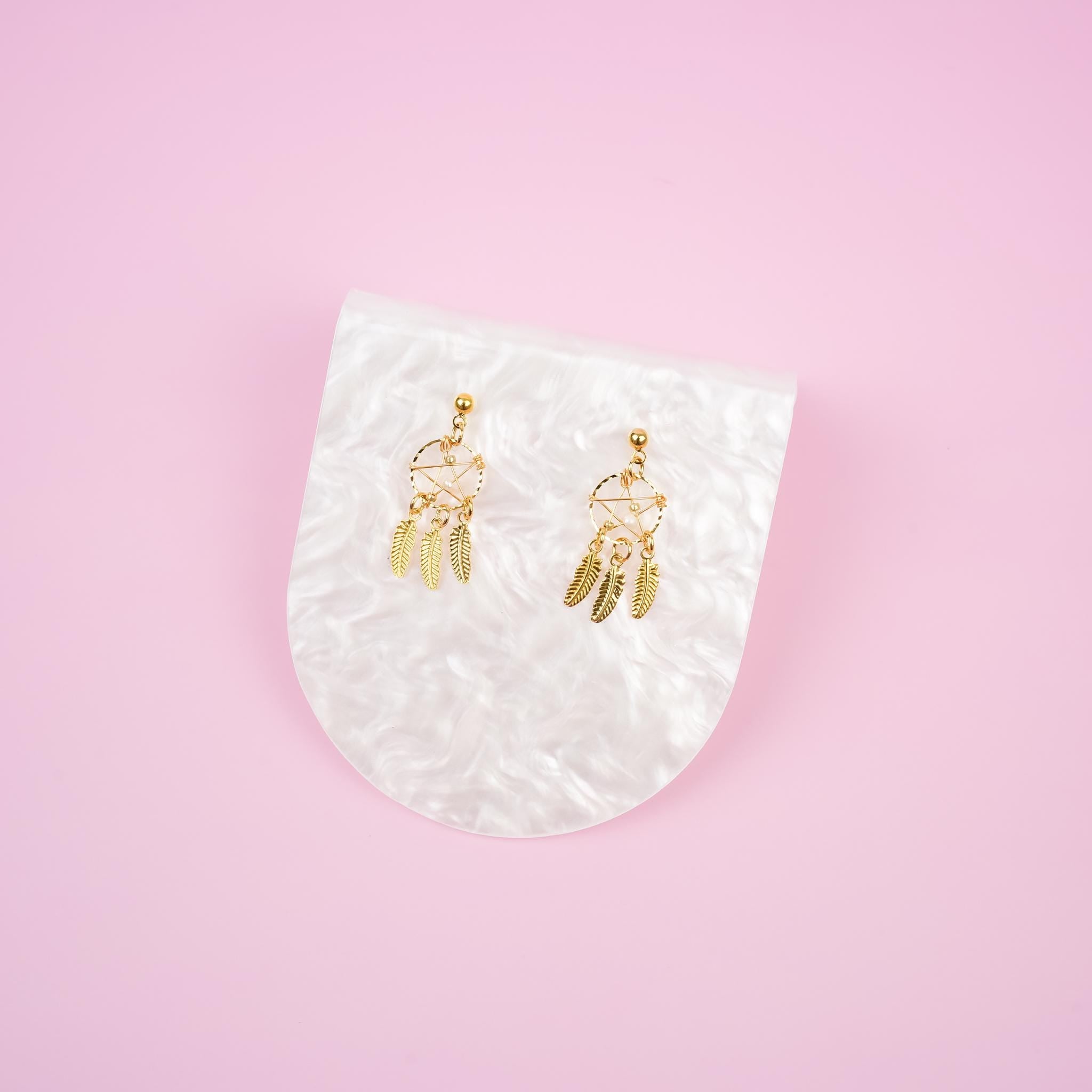 Gold Dreamcatcher Dangle Earrings