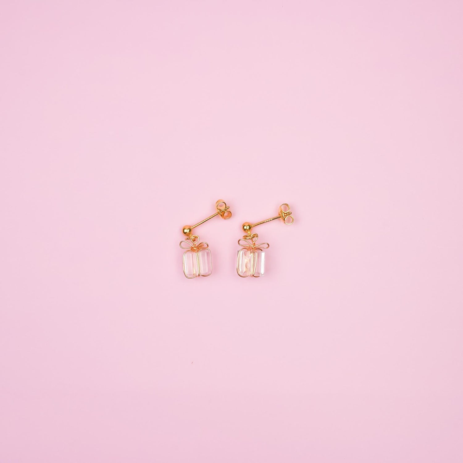 Crystal Present Dangle Earrings | Christmas Package Earrings | Handmade Festive Dangly | 18k Gold Handmade Holiday Gift Jewelry