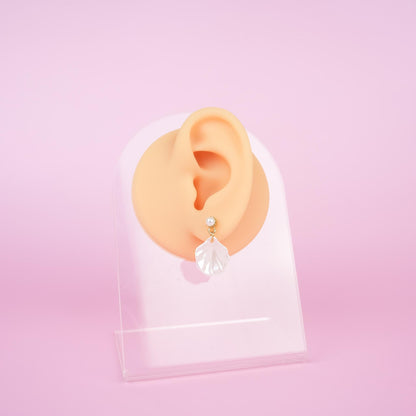 White Shell Pearl Dangle Earrings | Seashell Earrings | Handmade Boho Dangly | Gold Minimalist Earrings | Ocean Beach Wedding Jewelry