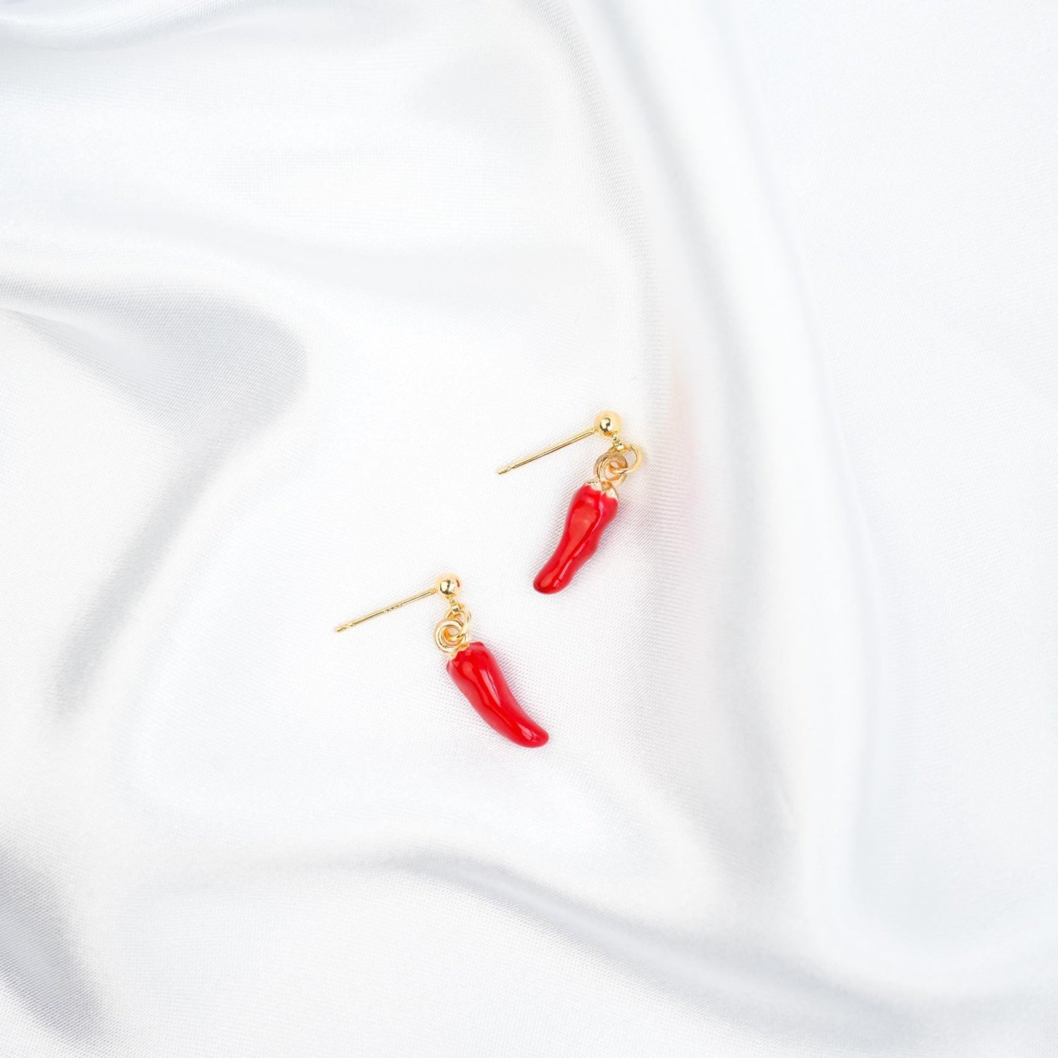 Red Chilli Pepper Dangle Earrings | Hot Chili Pepper Jewelry | Handmade Spicy Food Dangly | 18k Gold Earrings | Gift for Spice Lovers