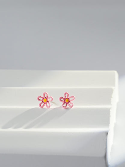Tiny Open Flower Stud Earrings | Pink Forget-me-not Earrings | Cute Flower Silver Studs | Floral Jewelry | Dainty Spring Earrings