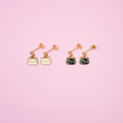 Tiny Black and White Cat Dangle Earrings