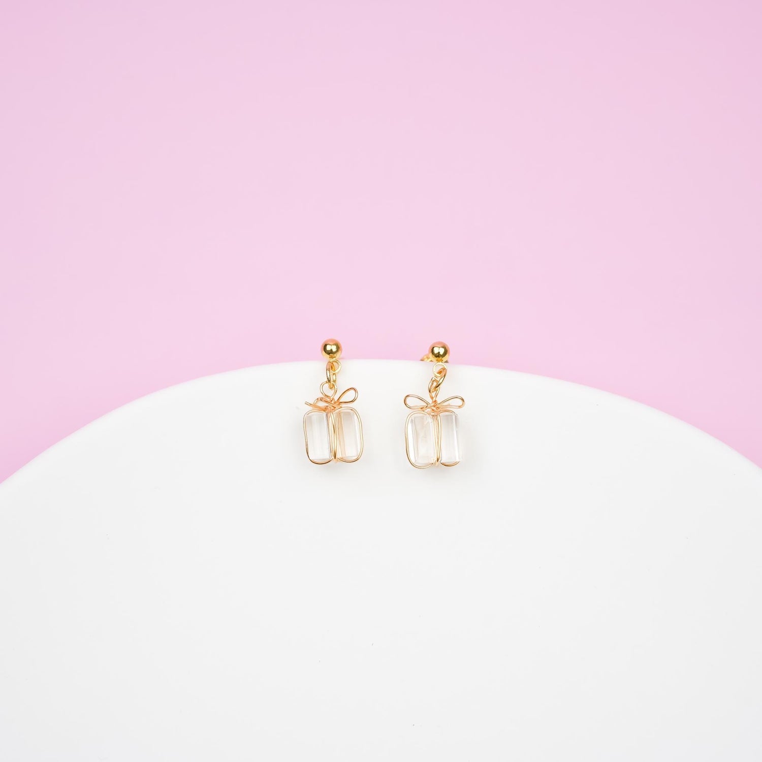 Crystal Present Dangle Earrings | Christmas Package Earrings | Handmade Festive Dangly | 18k Gold Handmade Holiday Gift Jewelry