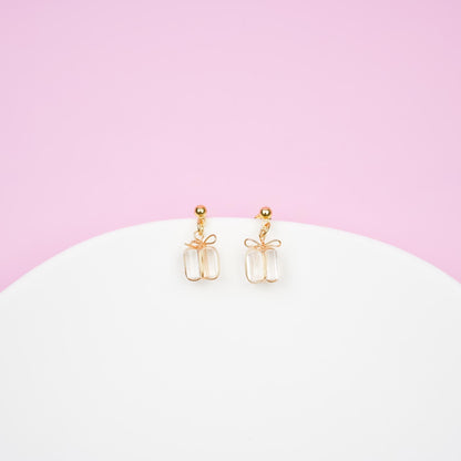Crystal Present Dangle Earrings | Christmas Package Earrings | Handmade Festive Dangly | 18k Gold Handmade Holiday Gift Jewelry