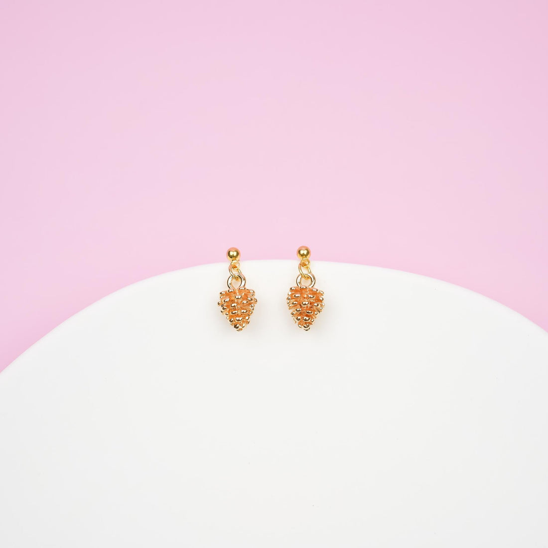 Gold Pinecone Dangle Earrings | Pine Cone Holiday Earrings | Dainty Fall Winter Dangly | Ball Stud Drop Earring | Festive Christmas Jewelry